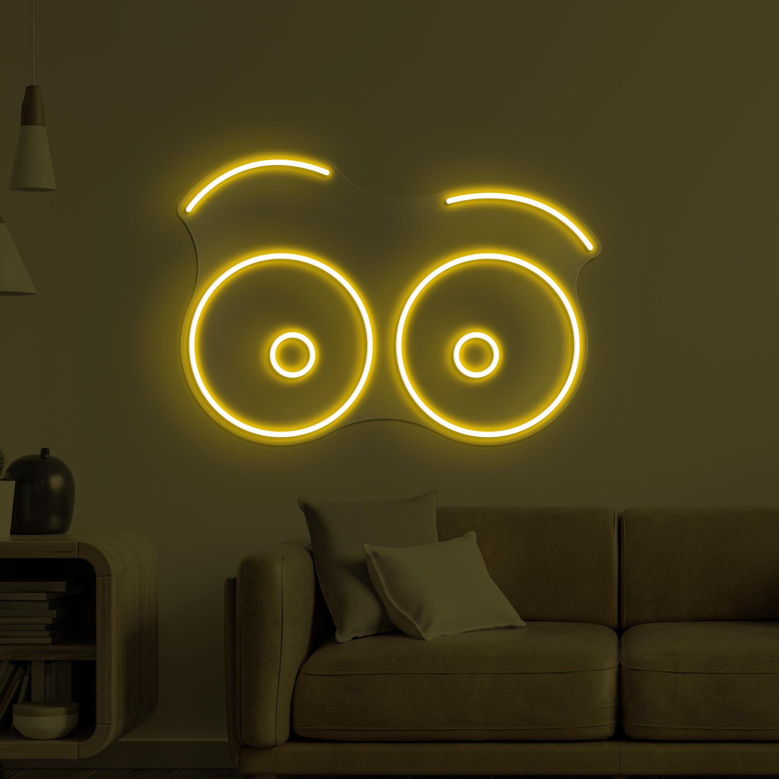 Eye Emoji Neon Sign, Eyebrows LED Light, Surprised Eyes Wall Decor, Quirky Face Wall Art, Nursery Room Neon Light, Home Wall Art, Cafe Decor