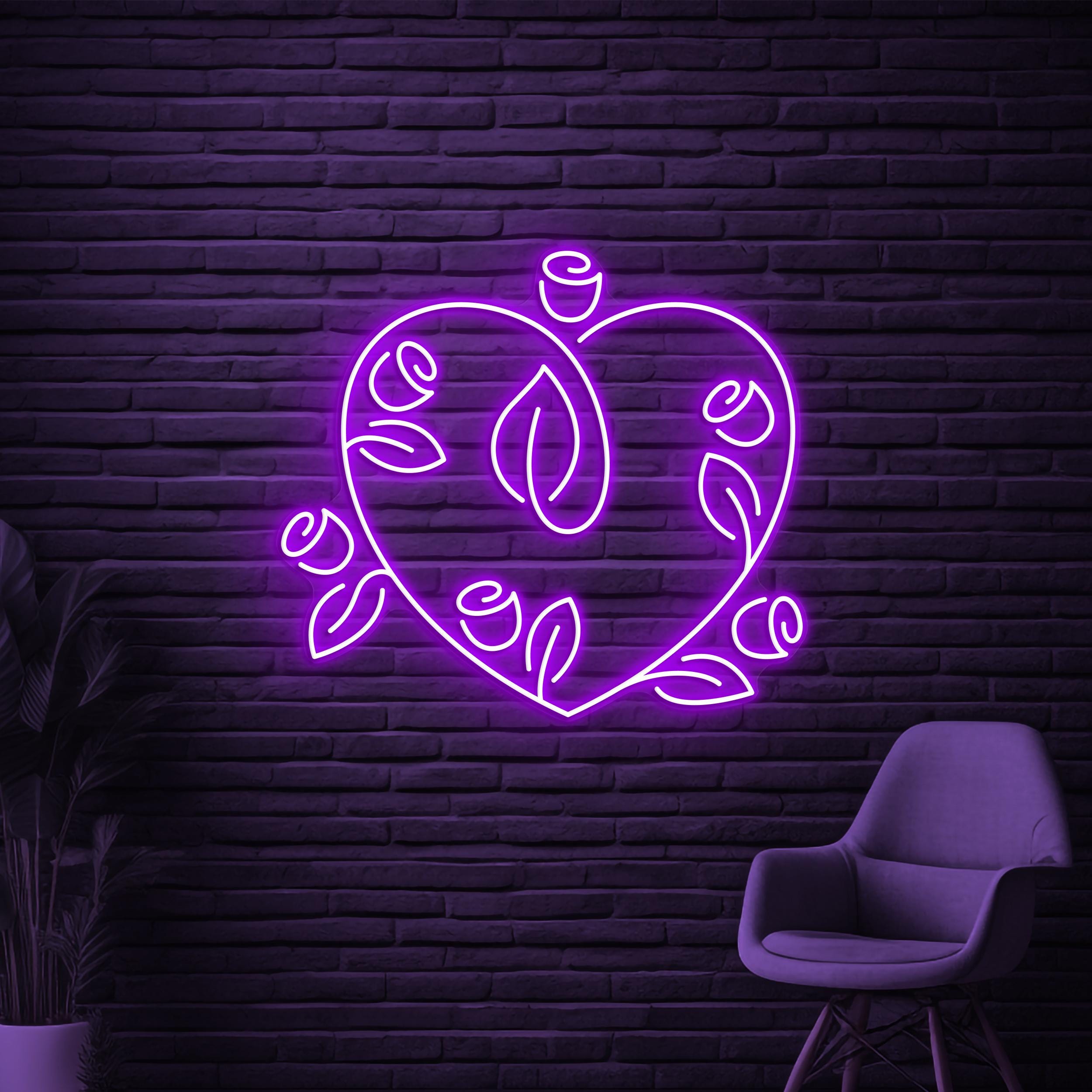 Rose Heart Neon Sign, Rose Heart LED Light, Flower With Heart Wall Art, Wedding Wall Decor, Home, Event, Party Bar Decor, Flower Shop Sign