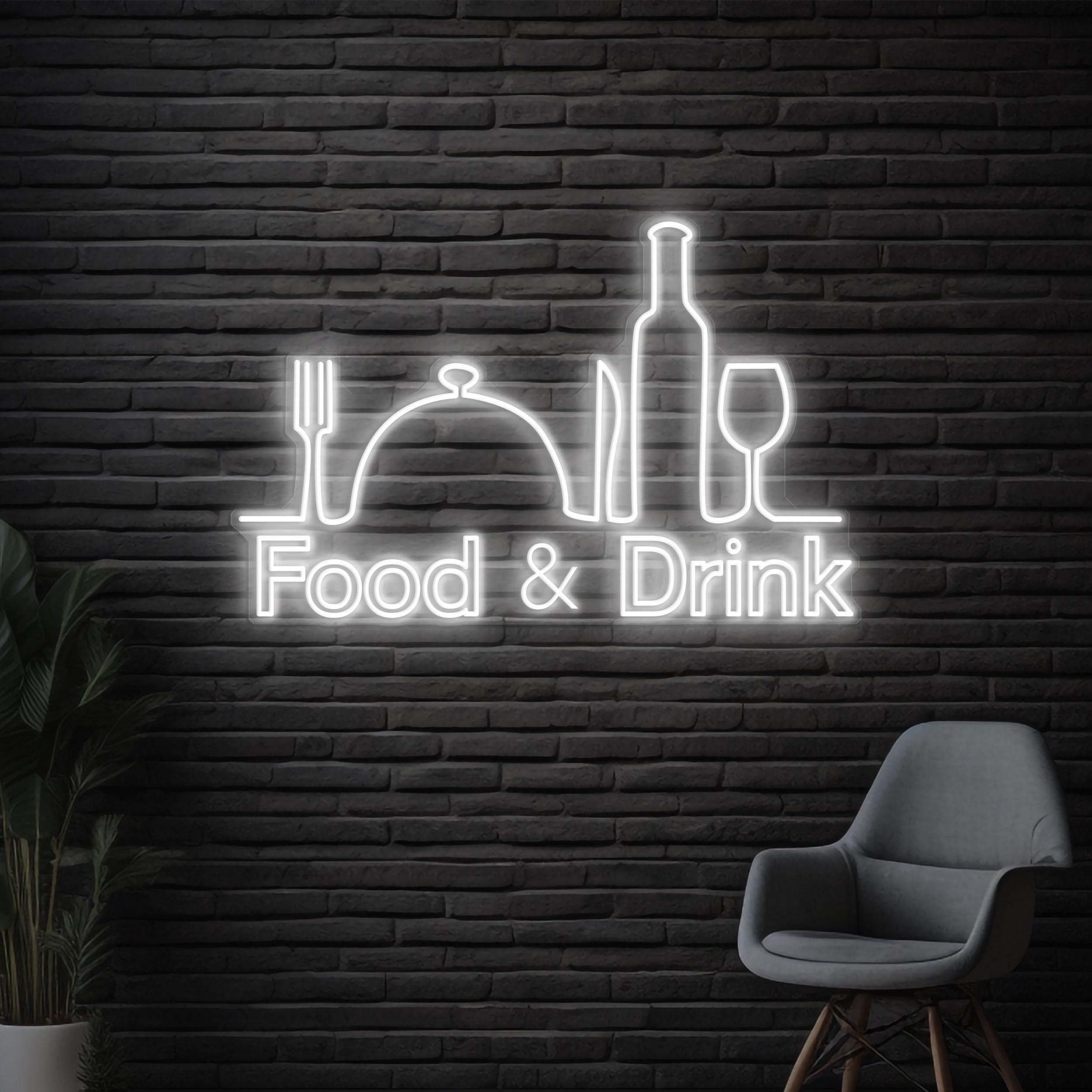 Food & Drink Neon Sign, Food and Drink LED Light, Restaurant Wall Decor, Cafe Wall Art, Custom Neon Sign, Kitchen Neon Light, Food Shop Art