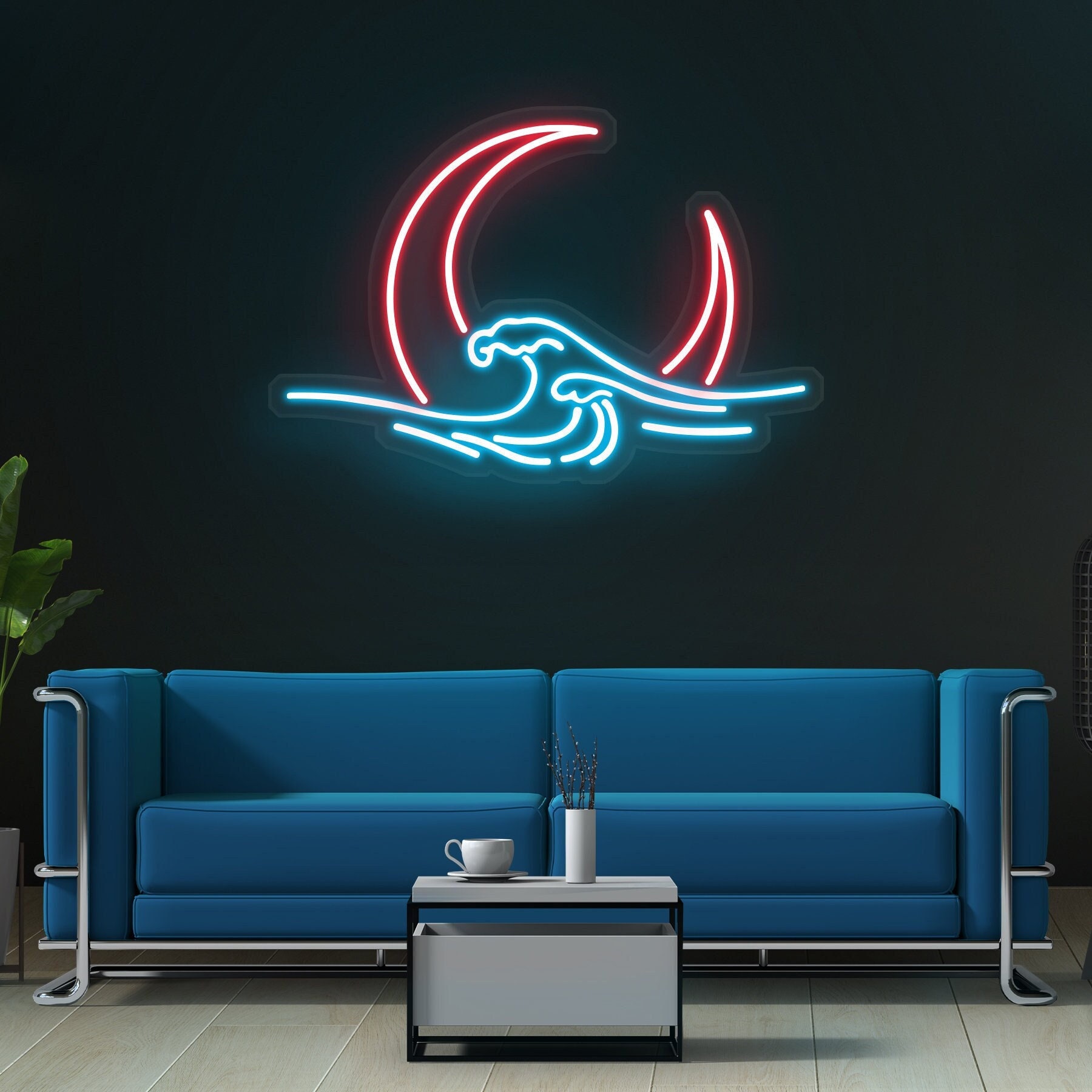 Moon Neon Sign, Moon Wave LED Light, Wall Decor for Bedroom, Room Art, Moonrise Neon Light for Home Decor, Moonlight Wall Decor, Gift Idea
