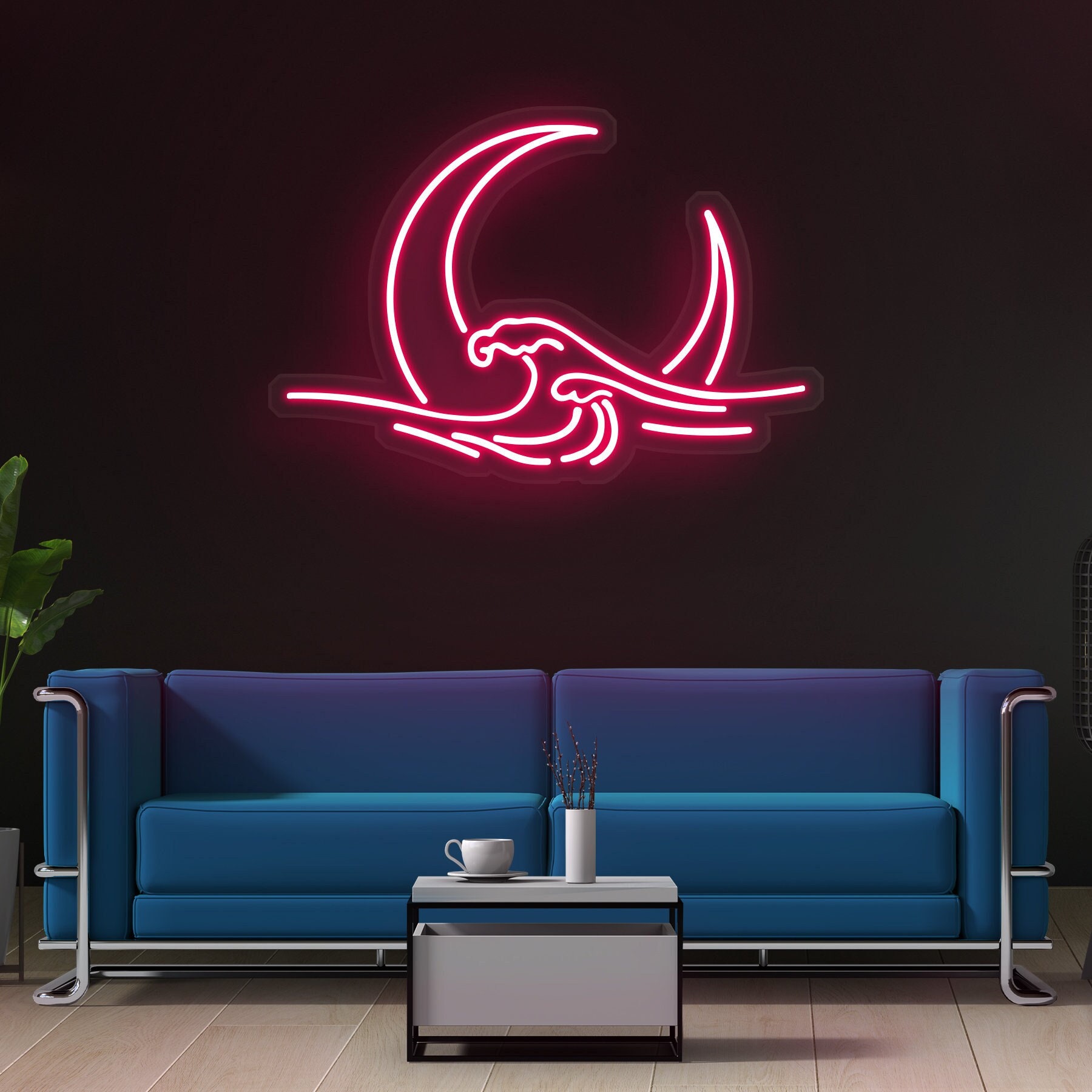 Moon Neon Sign, Moon Wave LED Light, Wall Decor for Bedroom, Room Art, Moonrise Neon Light for Home Decor, Moonlight Wall Decor, Gift Idea