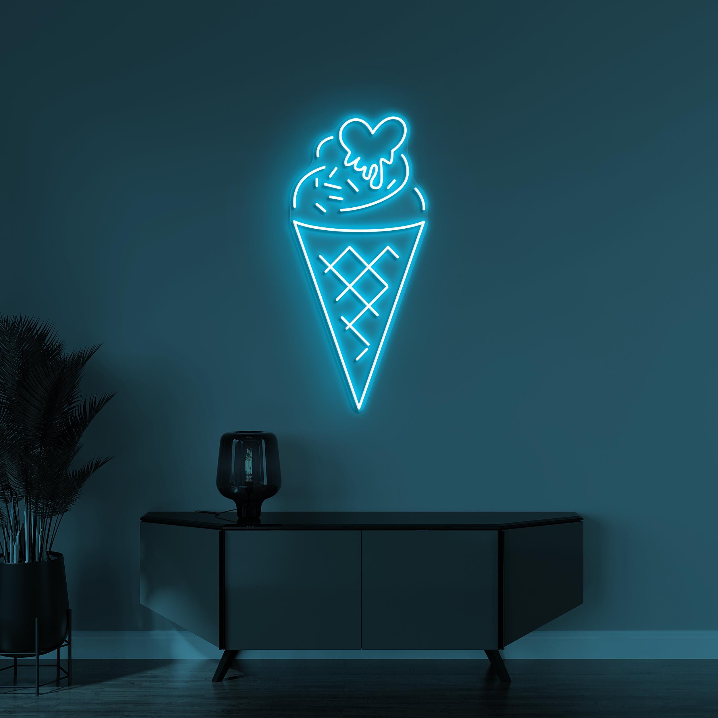 Cone Ice Cream Neon Sign, Cone Ice Cream LED Light, Ice Cream With Melting Heart Wall Art, Ice Cream Spot Wall Decor, Cafe and Bar Light