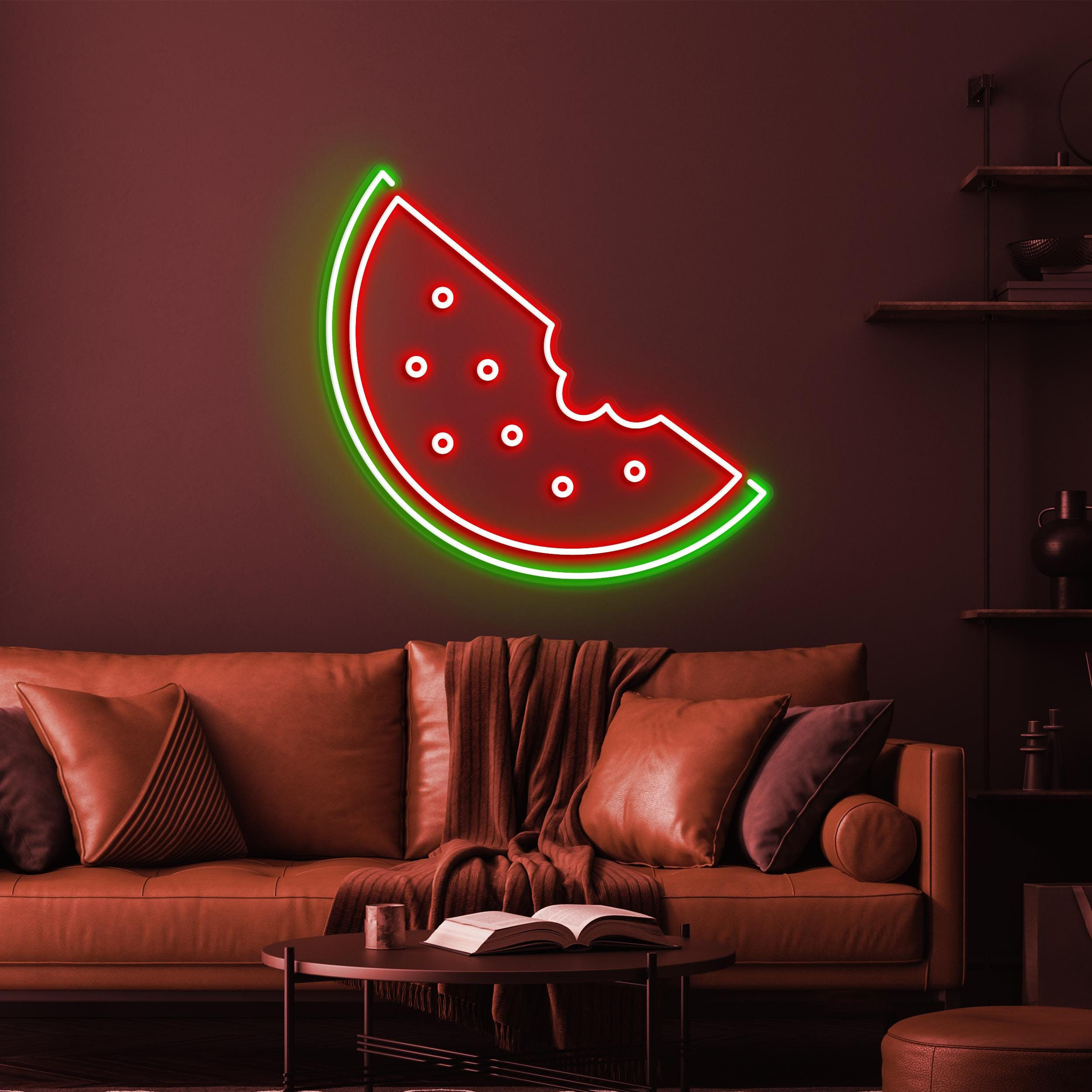 Watermelon Neon Sign, LED Watermelon Light, Watermelon Slice for Fruit Store, Fruit Juice Bar Decor, Kids Room Art, Food Sign for Home Decor