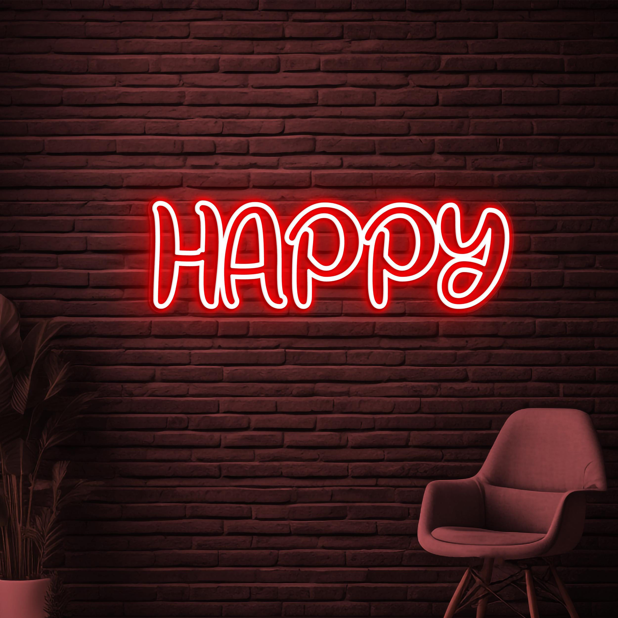Happy Neon Sign, Happy LED Light, Home Wall Decor, Positive Vibes Neon Light, Party Barr Club Wall Art, Happy Mood Neon Sign, Cafe Decor