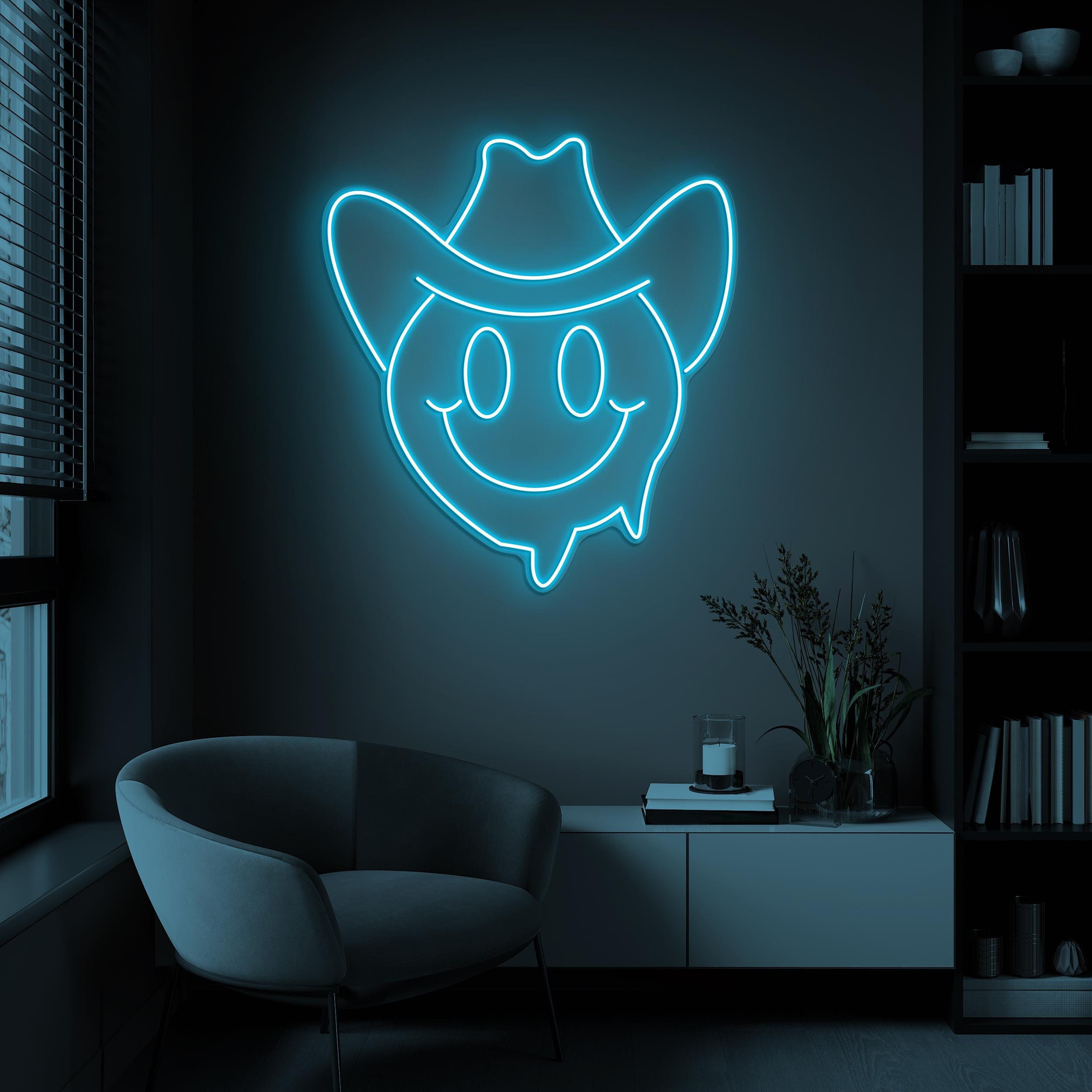 Smiley Cowboy Neon Sign, Smiley Face Cowboy LED Sign, Custom Neon Sign, Howdy Cowboy Decor, Cowboy Hat Art, Western Cowboy Decor, Home Decor