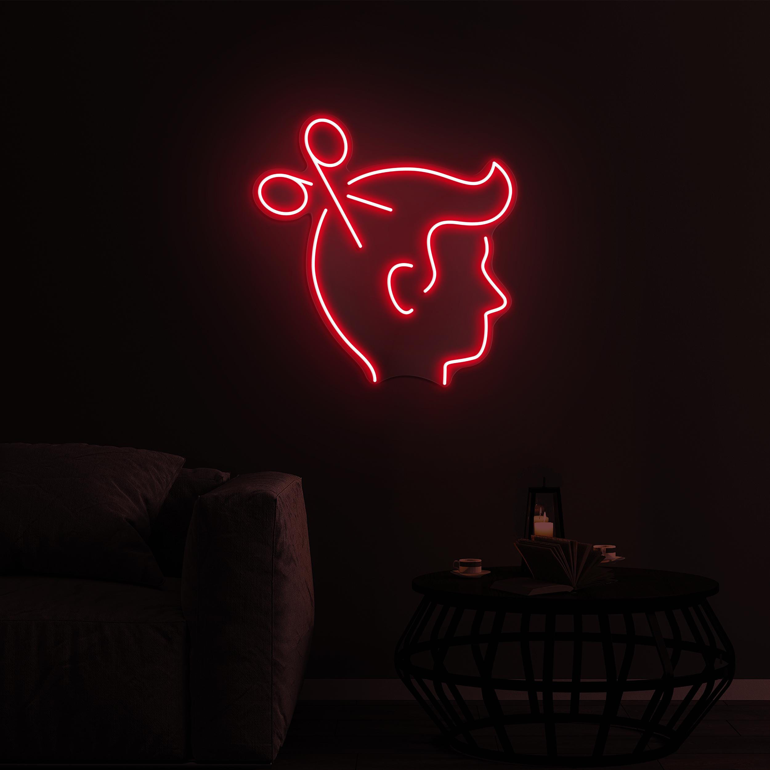 Hair Cut Neon Sign, Hair Cut LED Light, Scissors and Head Neon, Barber Shop LED Neon Art, Beauty Salon Wall Decor, Hair Dressing Neon Sign