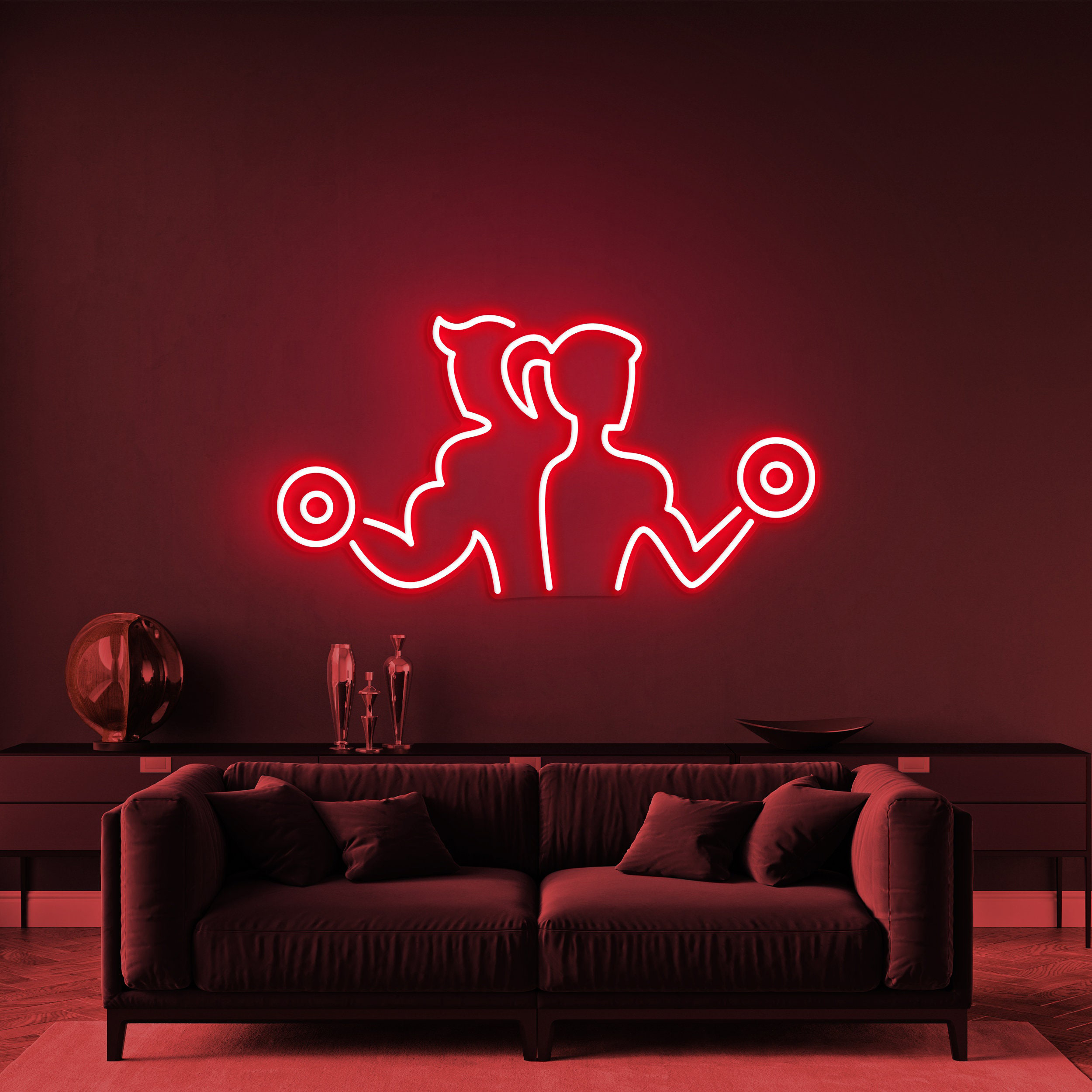 Gym Neon Sign, Man and Woman with Dumbbells Light, Fitness Decor, Custom Gym Signs, Barbell Weightlifting Sign,Neon Light for Gyms and Shops