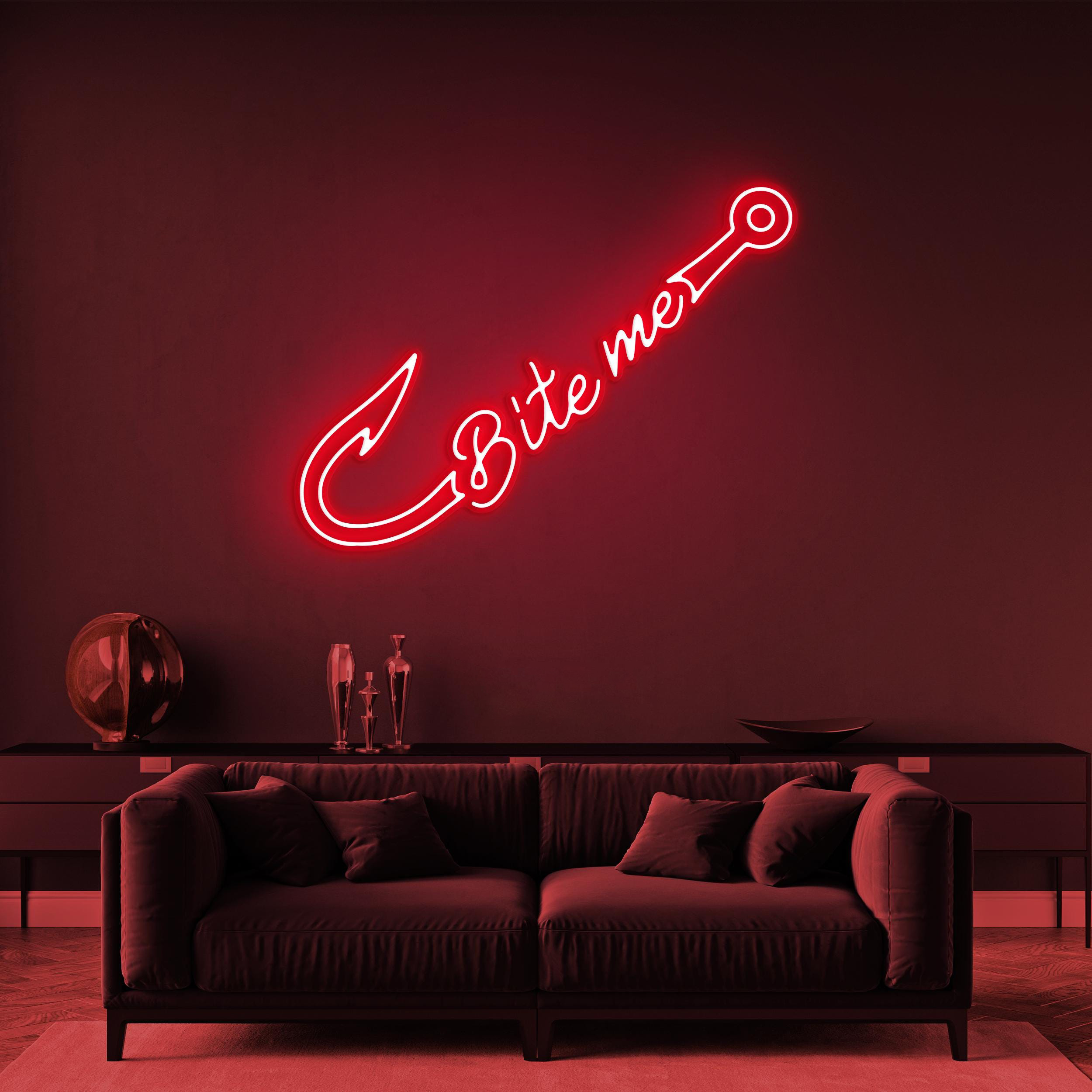 Bite Me Neon Signs, Bite Me Led Light, Fishing Hook LED Neon Art, Home Wall Decor, Custom Bite Neon Sign, Fishing Wall Art, Fish Bite Sign