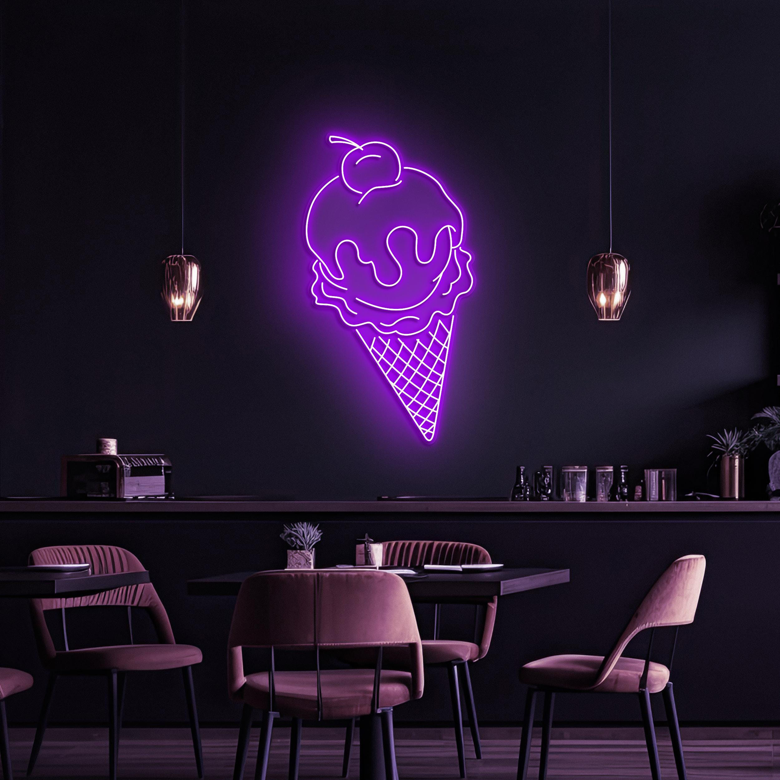 Cone Ice Cream Neon Sign, Ice Cream LED Light, Ice Cream With Cherry Art, Decor for Ice Cream Shop, Cafe, Bar, Dessert Spot, Ice Cream Lover
