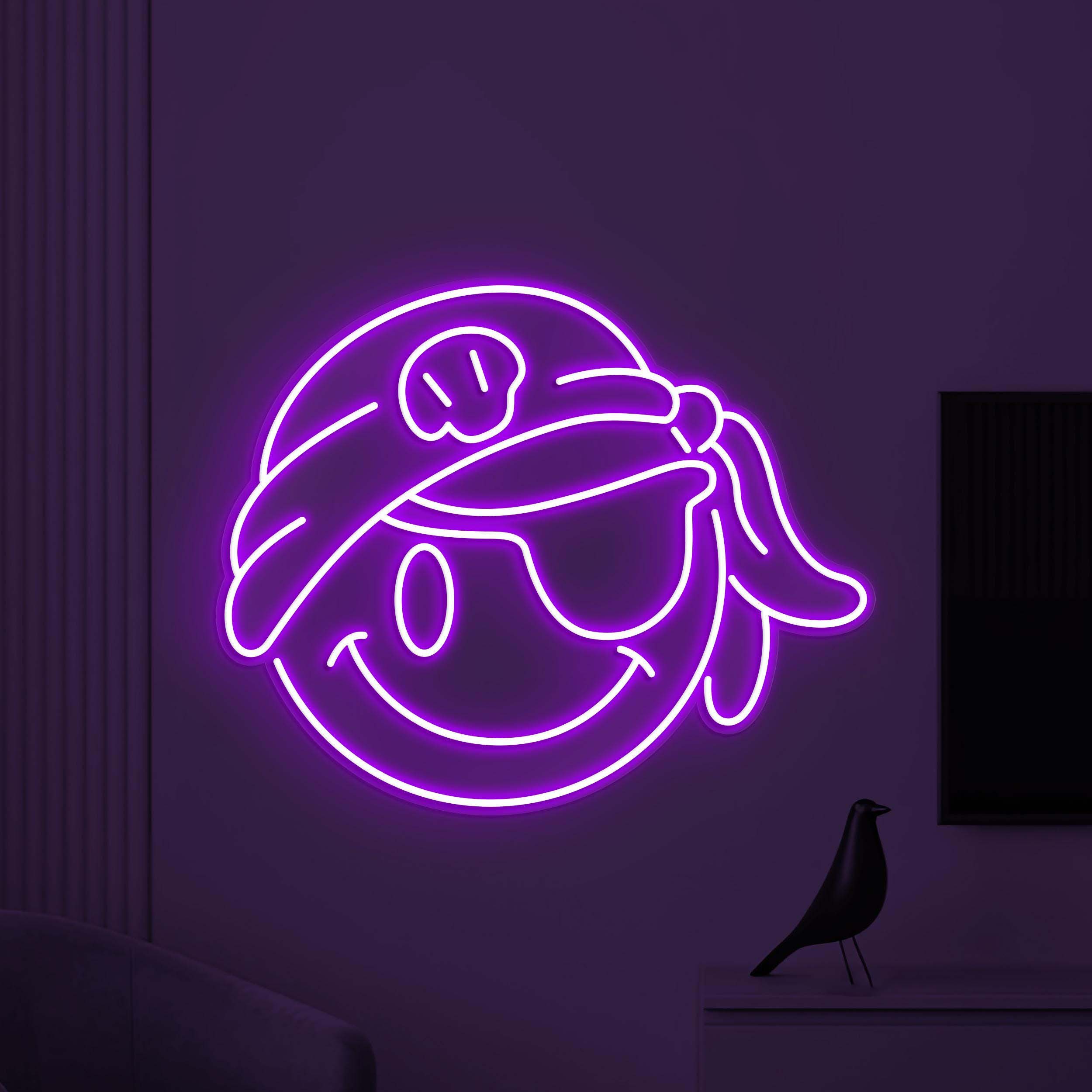 Pirate Smiley Face Neon Sign, Pirate Smiley Emoji LED Light, Smiley Face Wall Decor, Kids Room Wall Art, Pirate Emoji Sign, Bedroom Neon Art