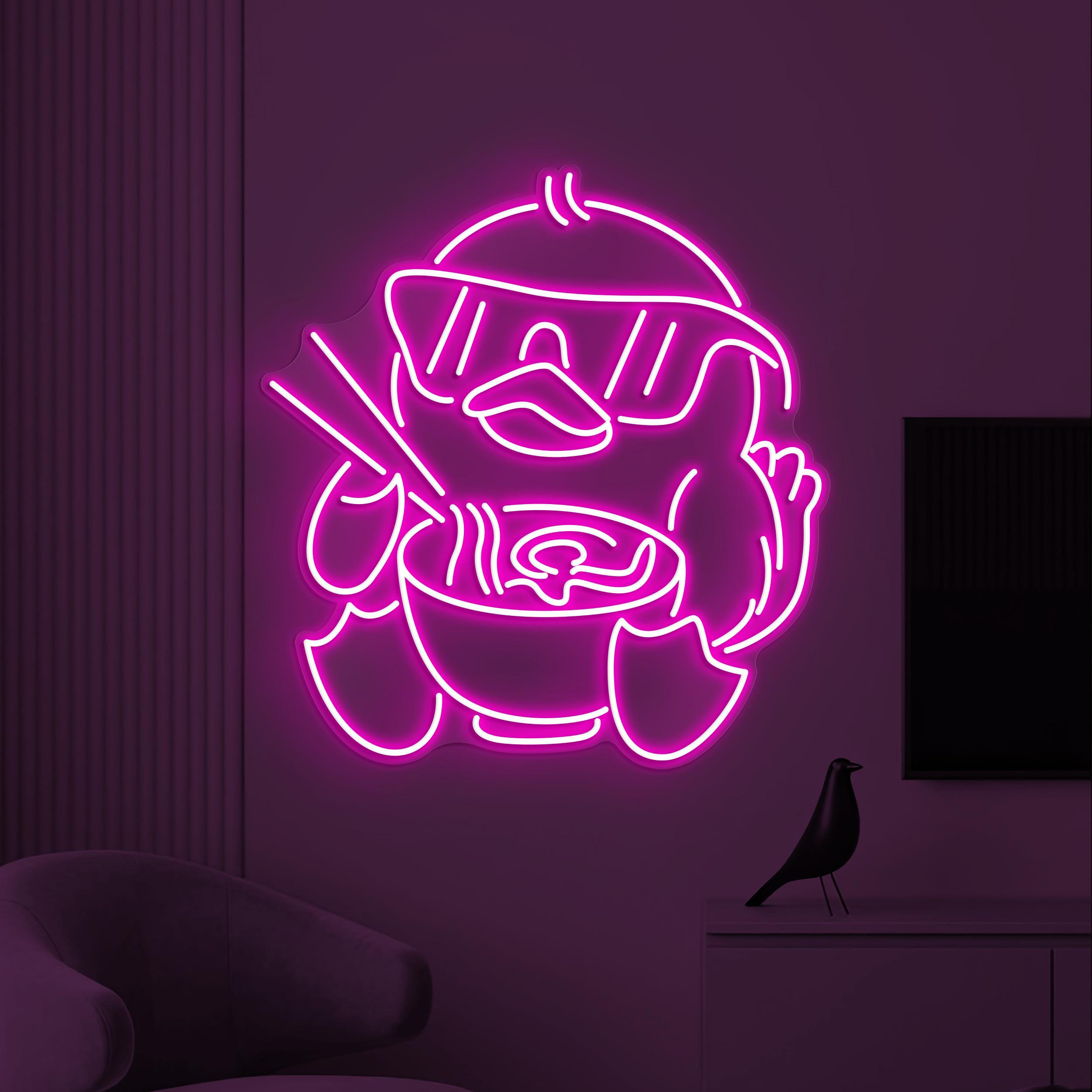Cute Duck Neon Sign, Duck Eating Ramen LED Light, Japanese Restaurant Wall Decor, Noodles Neon Sign, Ramen Neon Art, Gift for Ramen Lover