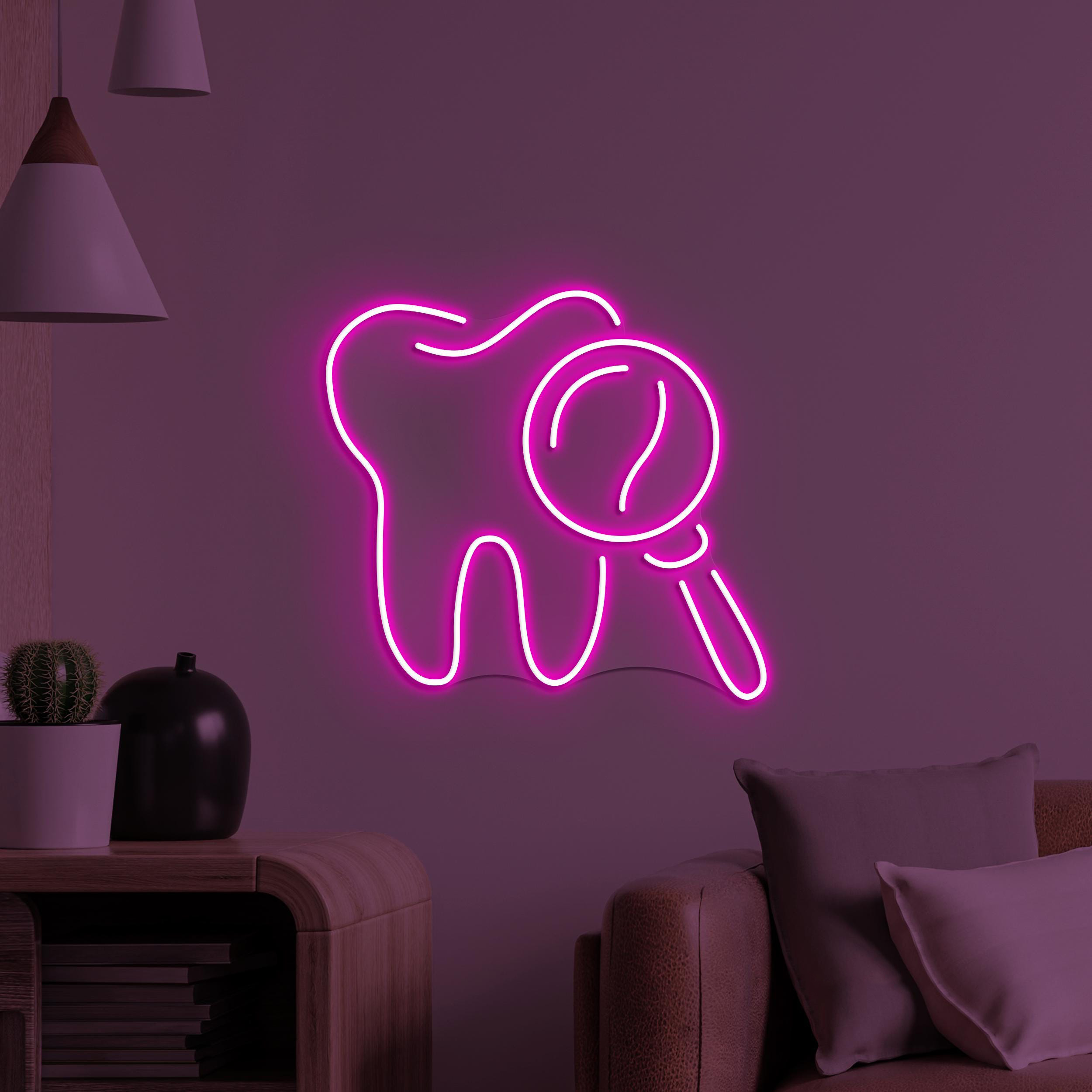 Tooth Neon Sign, Tooth LED Light, Dental Clinic Wall Art, Oral Care Neon Light, Medical Office Wall Decor, Tooth & Magnifying Glass Led Sign