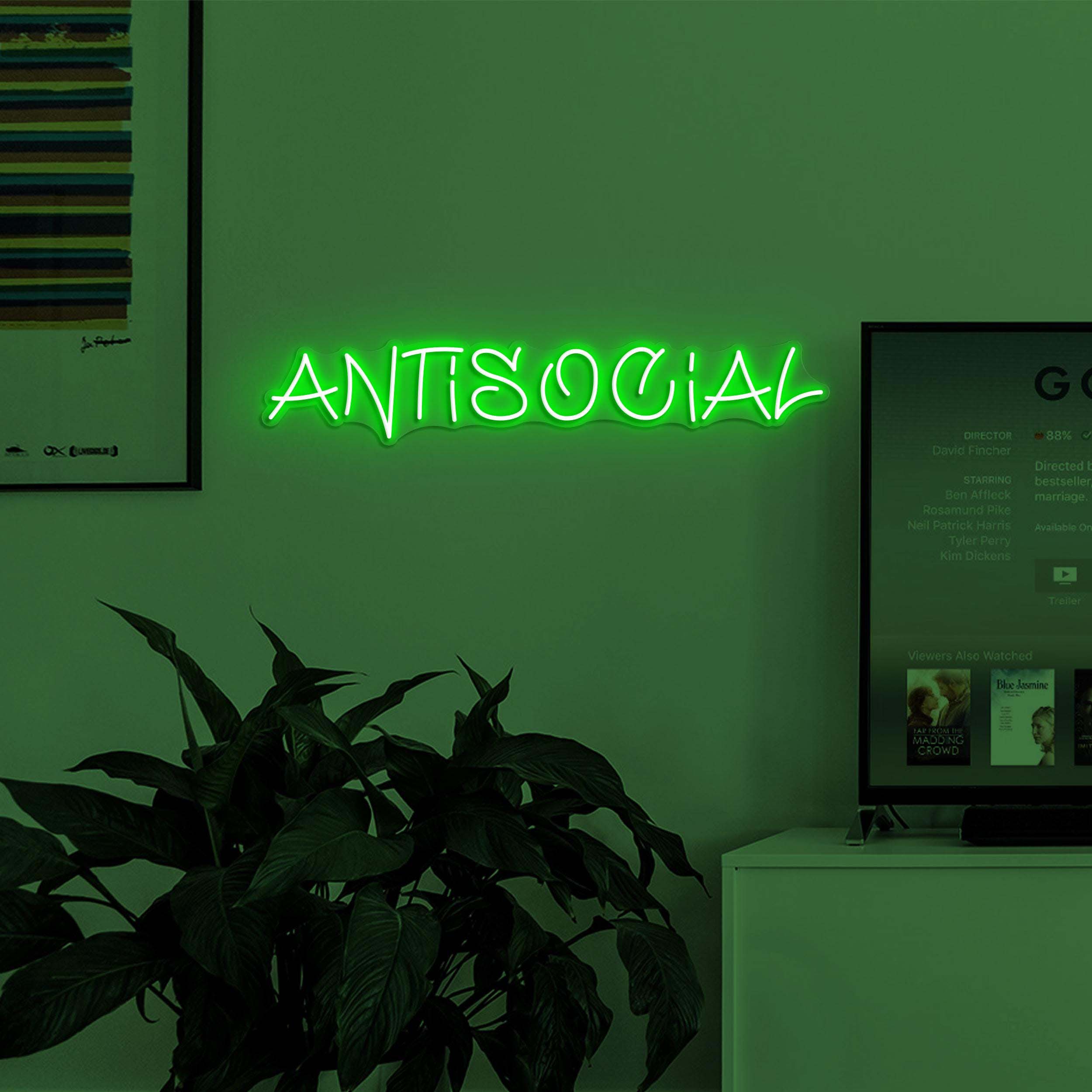 Antisocial Neon Sign, Antisocial LED Light, Game Room Wall Decor, Gym Neon Art, Personalized Neon Sign, Home Wall Decor, Introvert Wall Art