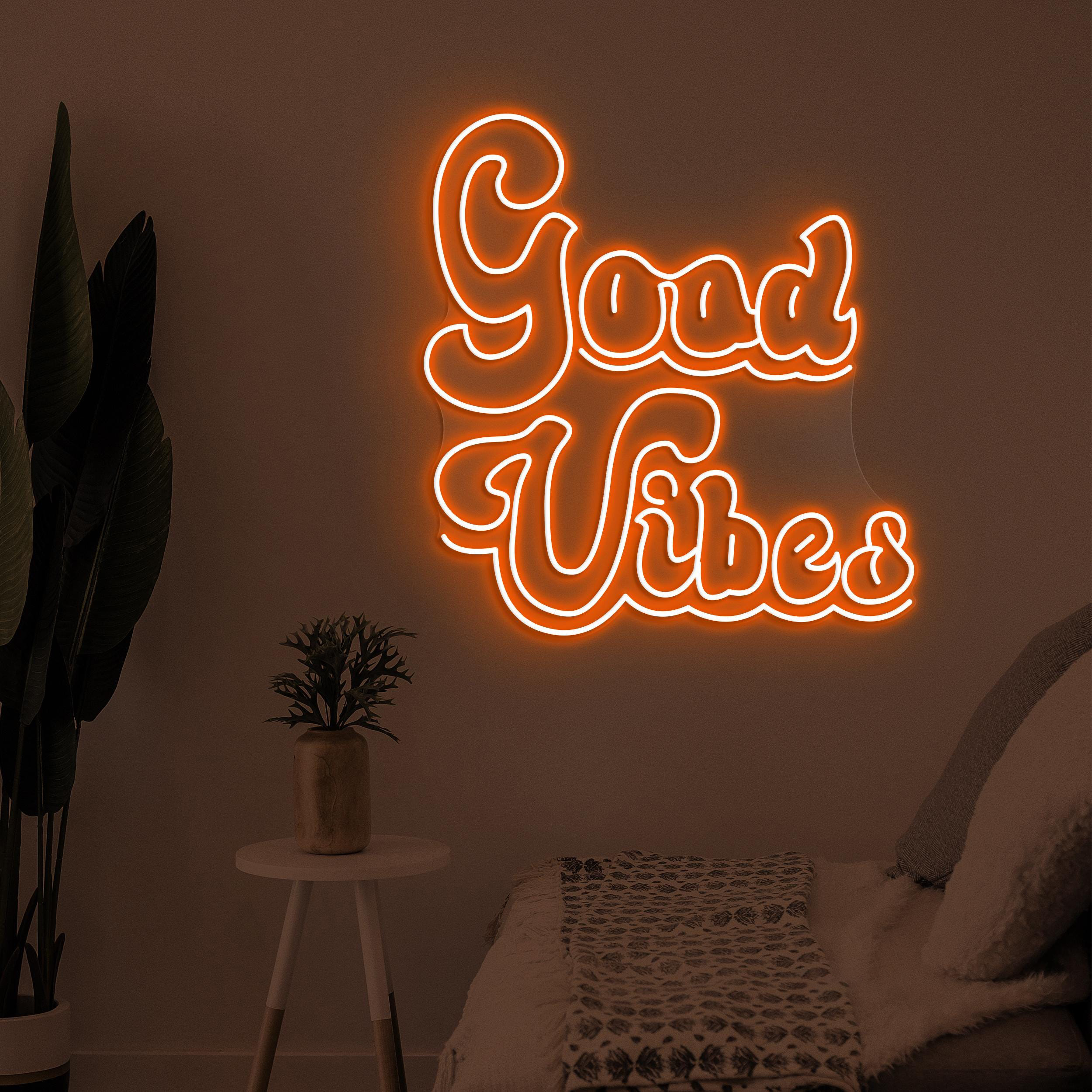 Good Vibes Neon Sign, Good Vibes LED Light, Party Wall Decor, Home Bedroom Wall Art, Bar and Cafe Neon Light, Positive Energy Neon Decor