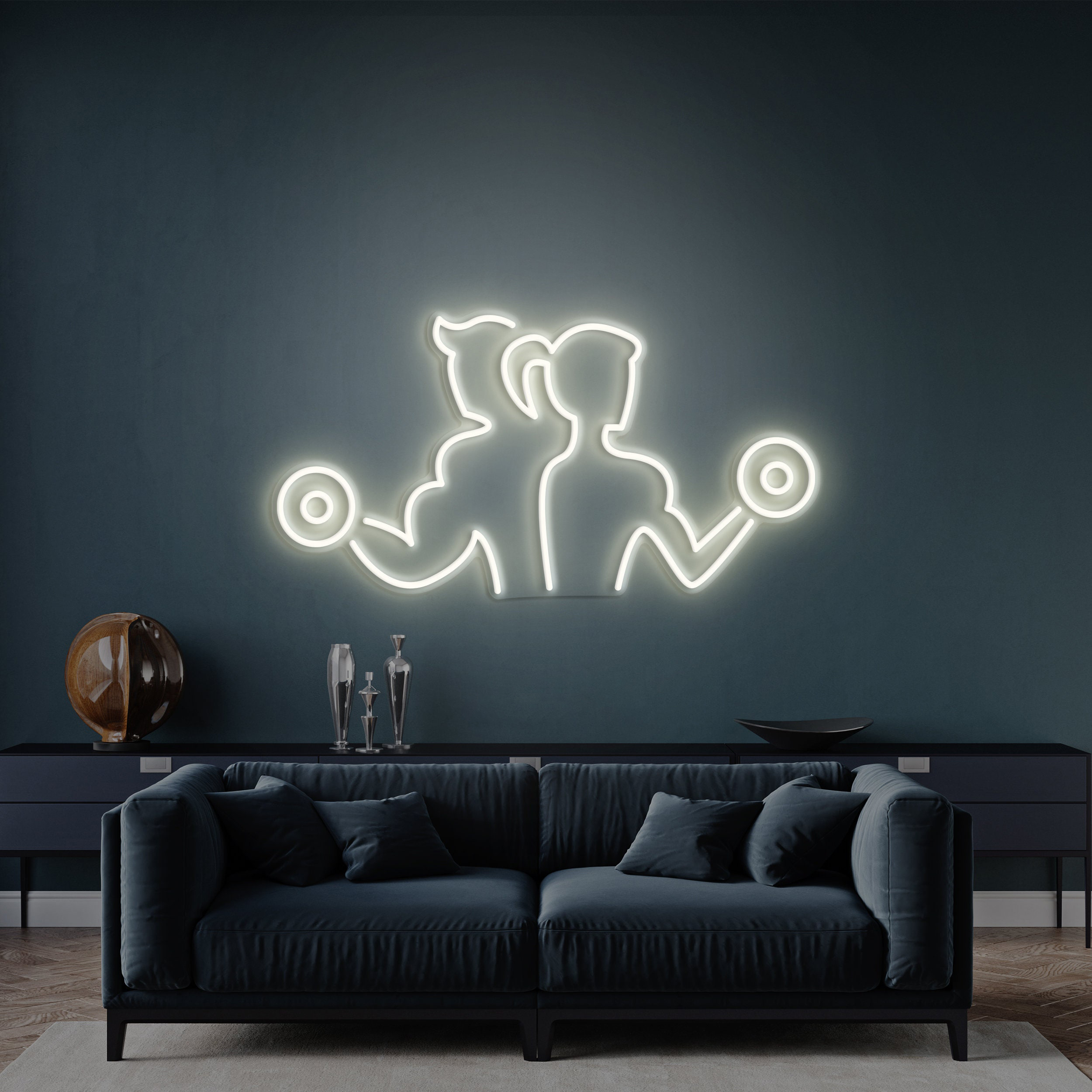 Gym Neon Sign, Man and Woman with Dumbbells Light, Fitness Decor, Custom Gym Signs, Barbell Weightlifting Sign,Neon Light for Gyms and Shops