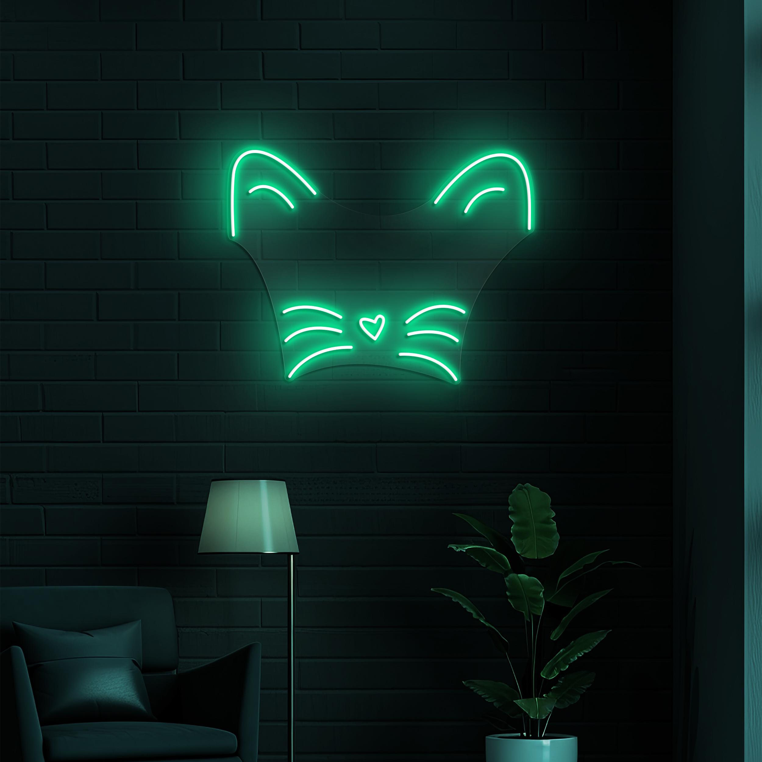 Cat Face Neon Sign, Cat Face LED Light, Kitten Neon Wall Art, Cute Cat Wall Decor, Decor for Kids Room & Game Room, Cat Lover, Home Decor