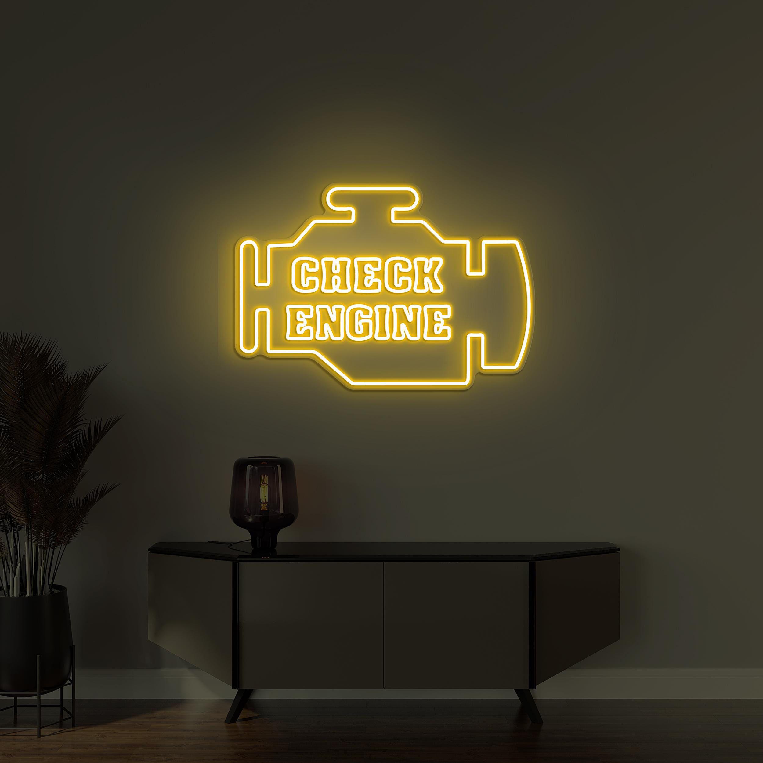 Check Engine Neon Sign, Check Engine Light Sign, Engine Neon Wall Decor, Car Engine Light Sign, Birthday Gift For Dad, Garage Wall Decor