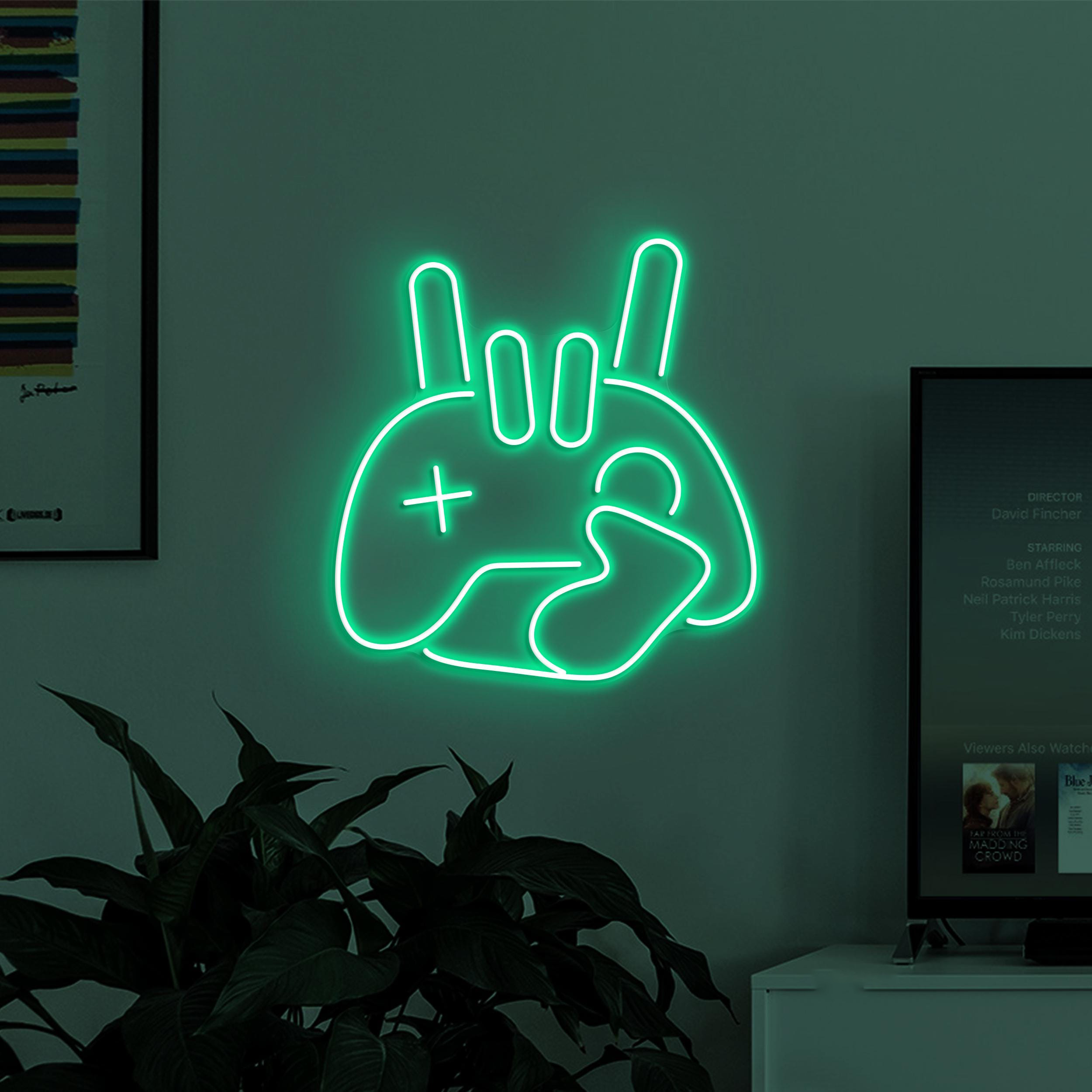 Game Rock Neon Sign, Game Rock LED Light, Game Rock Hand Wall Decor, Game Controller Neon Art, Kids Room Wall Art, Game Room Neon Light