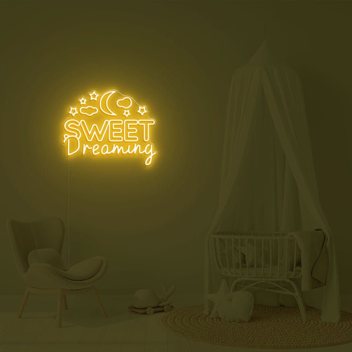 Sweet Dreaming Neon Sign, Moon Star Neon Light, Kid's Room Bedroom Decor, Led Night Light, Wedding Bar Business Wall Decor, Unique Gift Idea