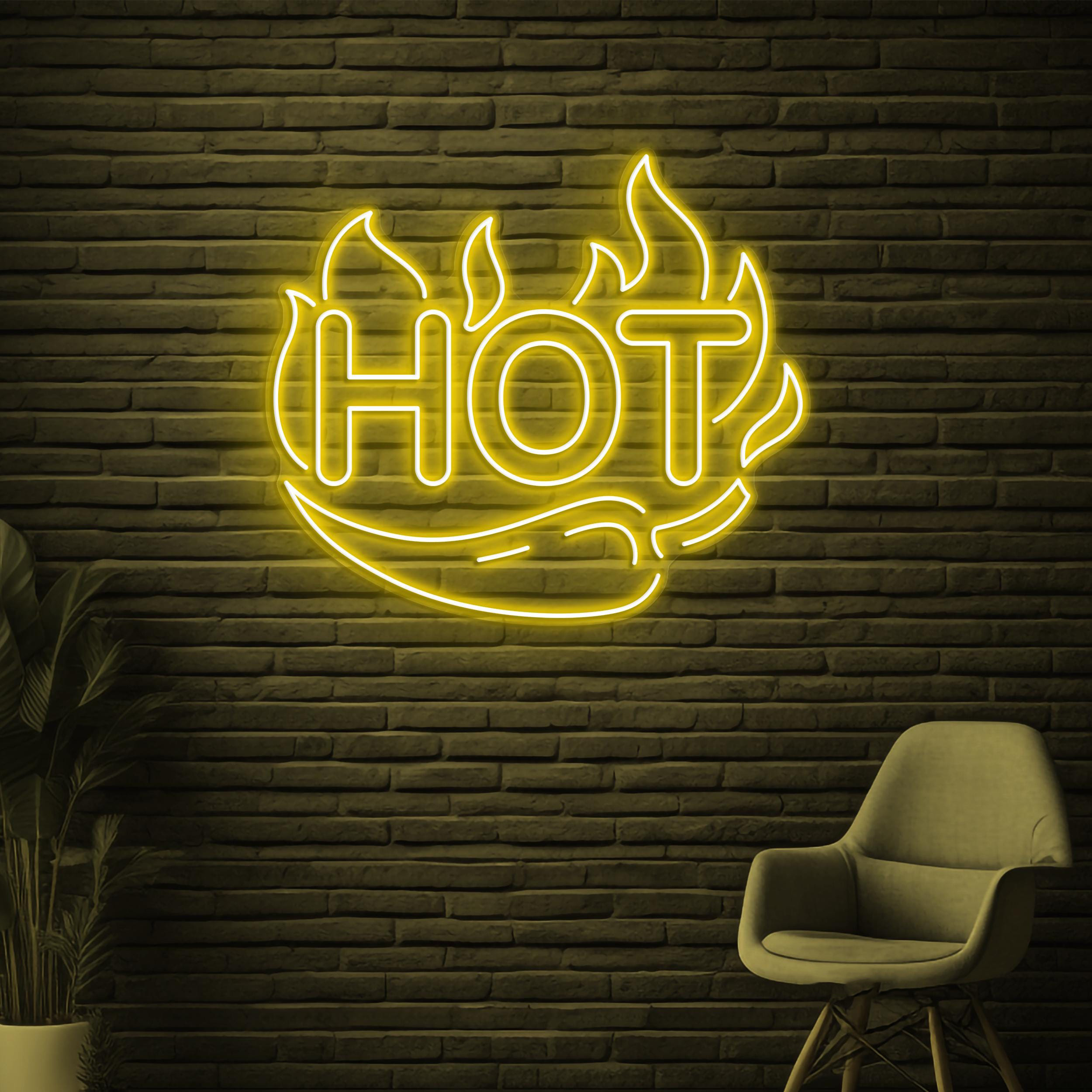 Hot Neon Sign, Hot LED Light, Hot Chili Wall Decor, Chili Pepper Wall Light, Flaming Neon Light, Fire Spicy Pepper Sign, Kitchen Wall Art