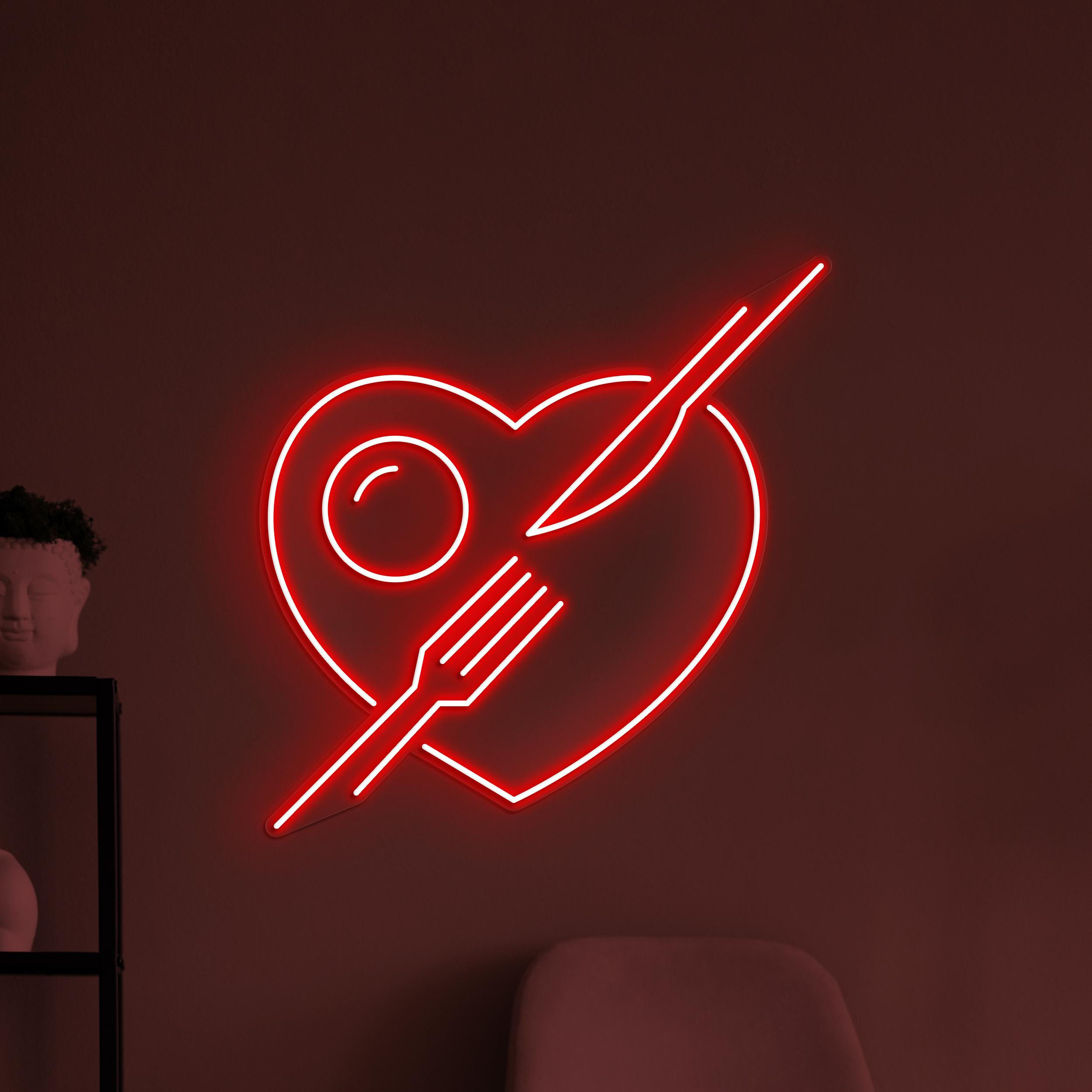 Heart Neon Sign, Heart With Fork & Knife LED Light, Love Food Wall Decor, Restaurants Wall Art, Foodie Love Neon Sign, Bar Cafe Wall Light
