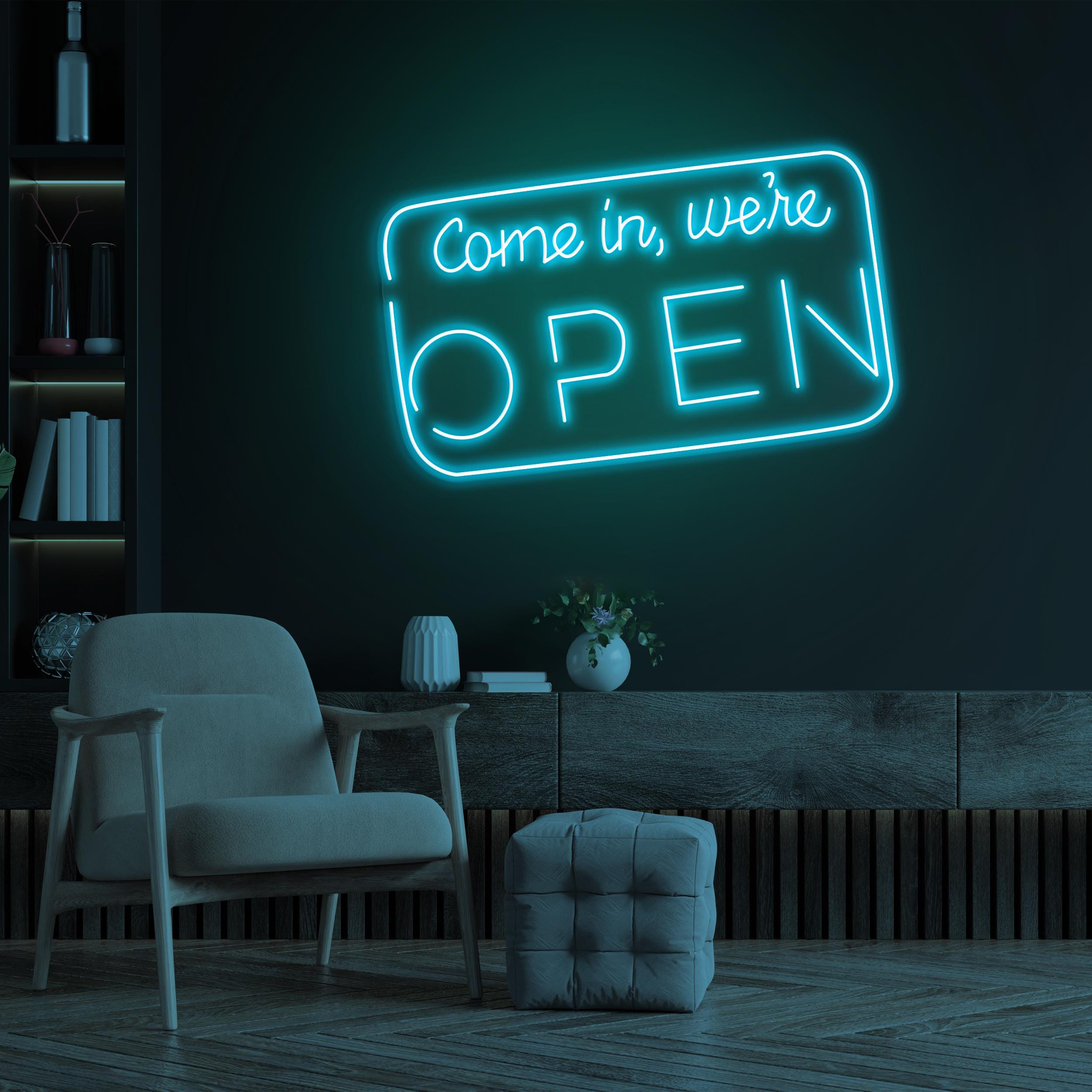 Come in We're Open Neon Sign, Come in We're Open LED Light, Hanging Open Sign, Custom Open Sign, Business Logo, Decor for Cafe, Bar, Shops