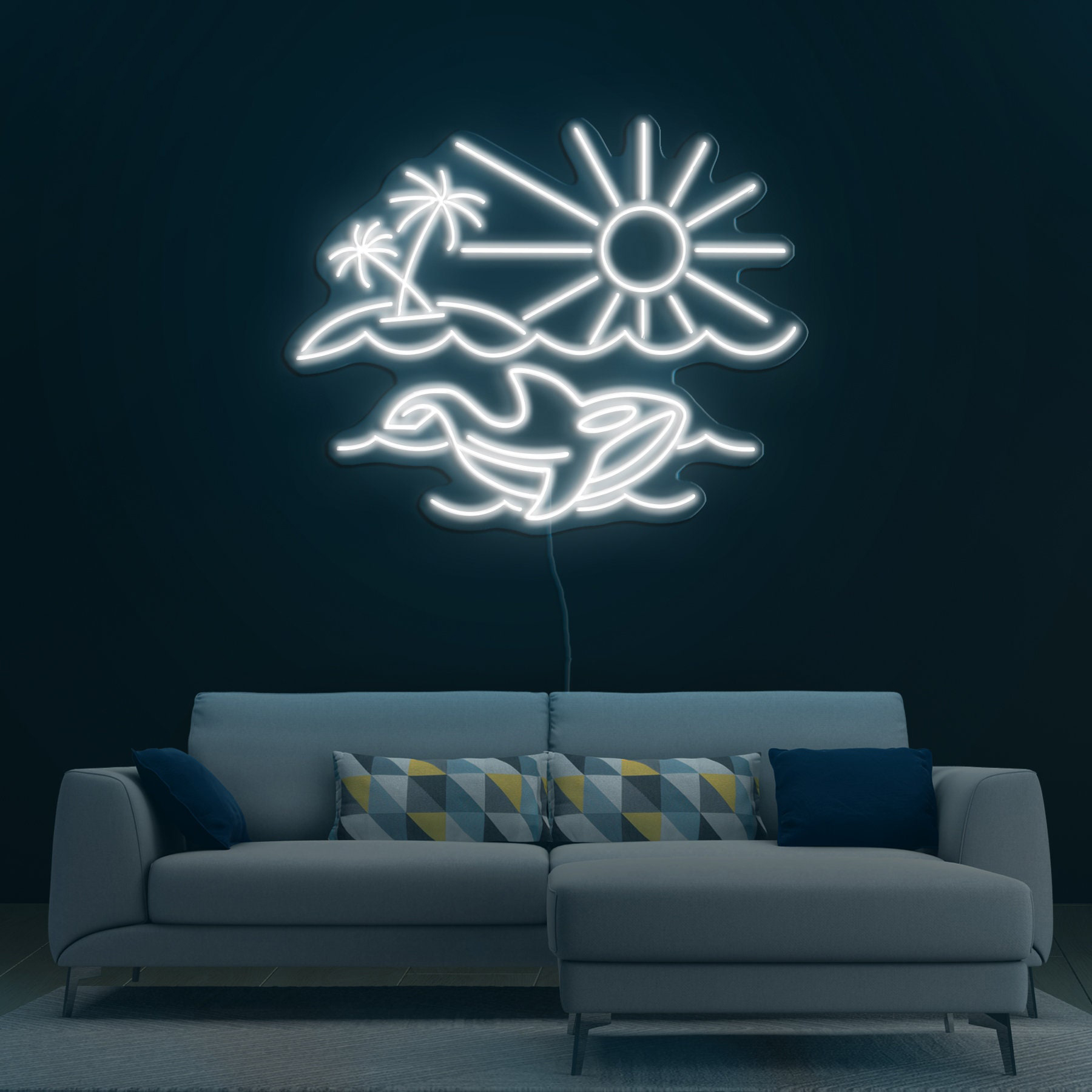 Tropical Beach Neon Sign, Palm Tree, Sunset, Whale LED Light, Summer Vibes Decor, Beach Neon Art, Vacation and Beach Parties Decor,  Gift