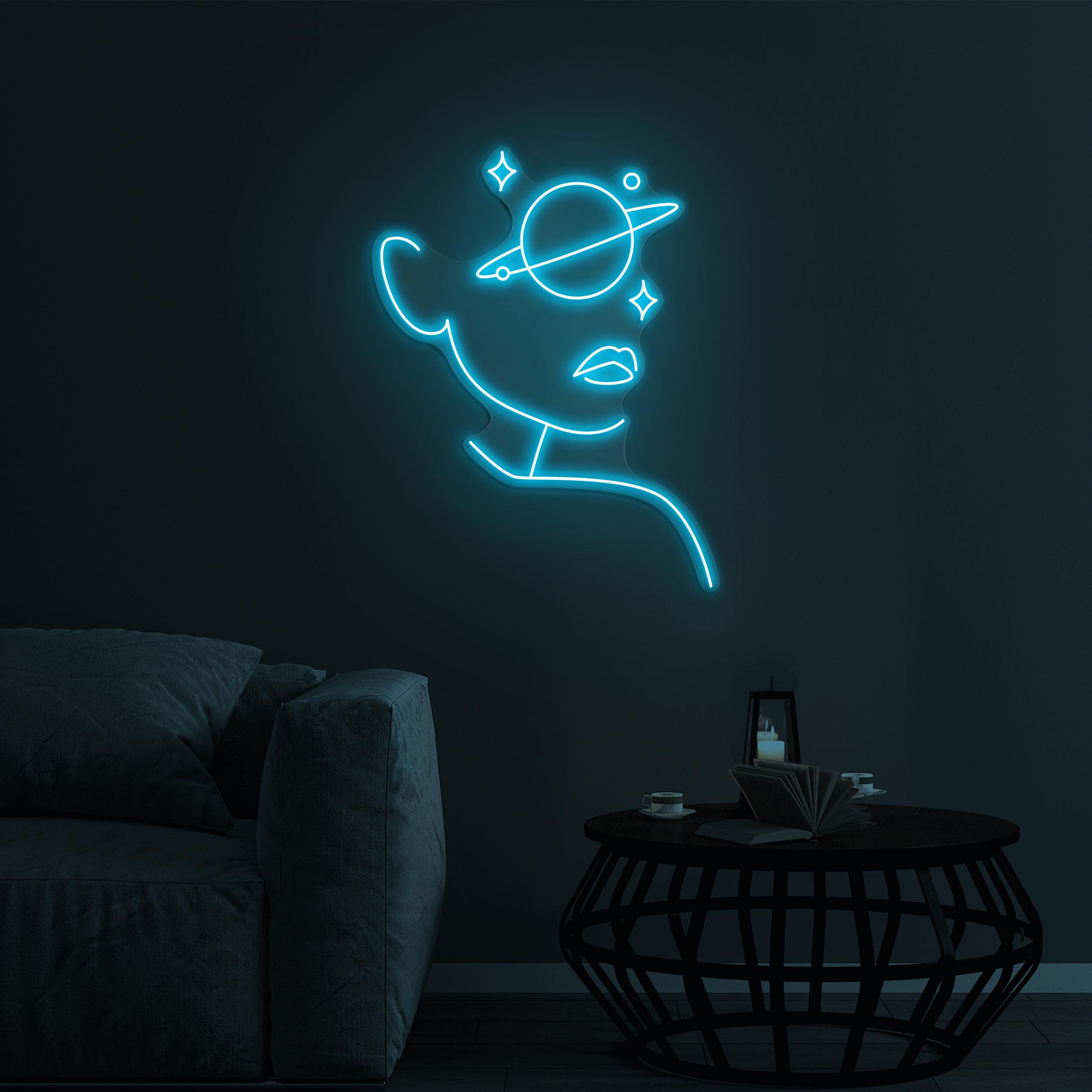 Woman with Planet Eye Neon Sign, Planet Girl Eye LED Sign, Beauty Club Wall Decor, Girl Face With Planet Decor, Home Wall Decor, Cosmic Neon