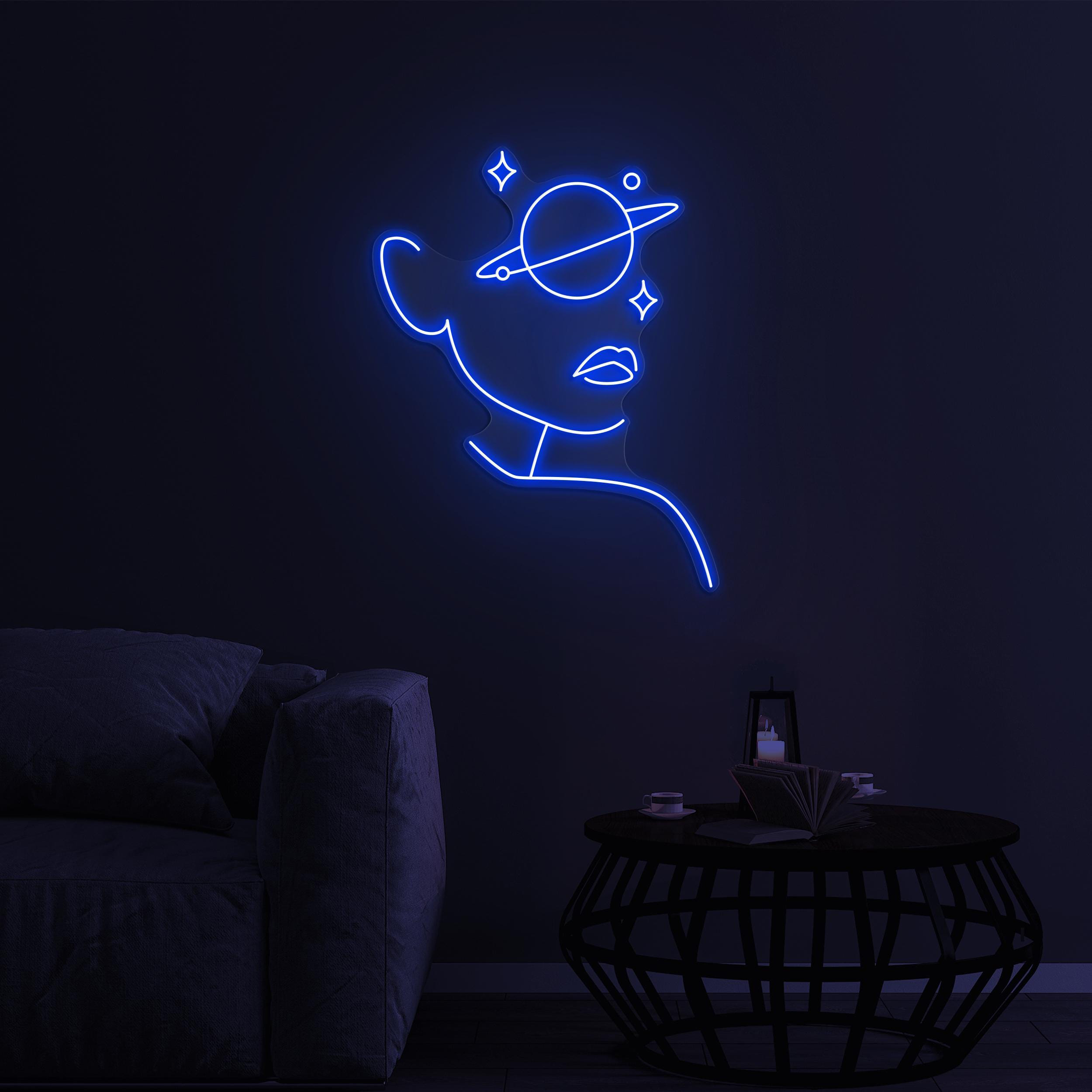 Woman with Planet Eye Neon Sign, Planet Girl Eye LED Sign, Beauty Club Wall Decor, Girl Face With Planet Decor, Home Wall Decor, Cosmic Neon
