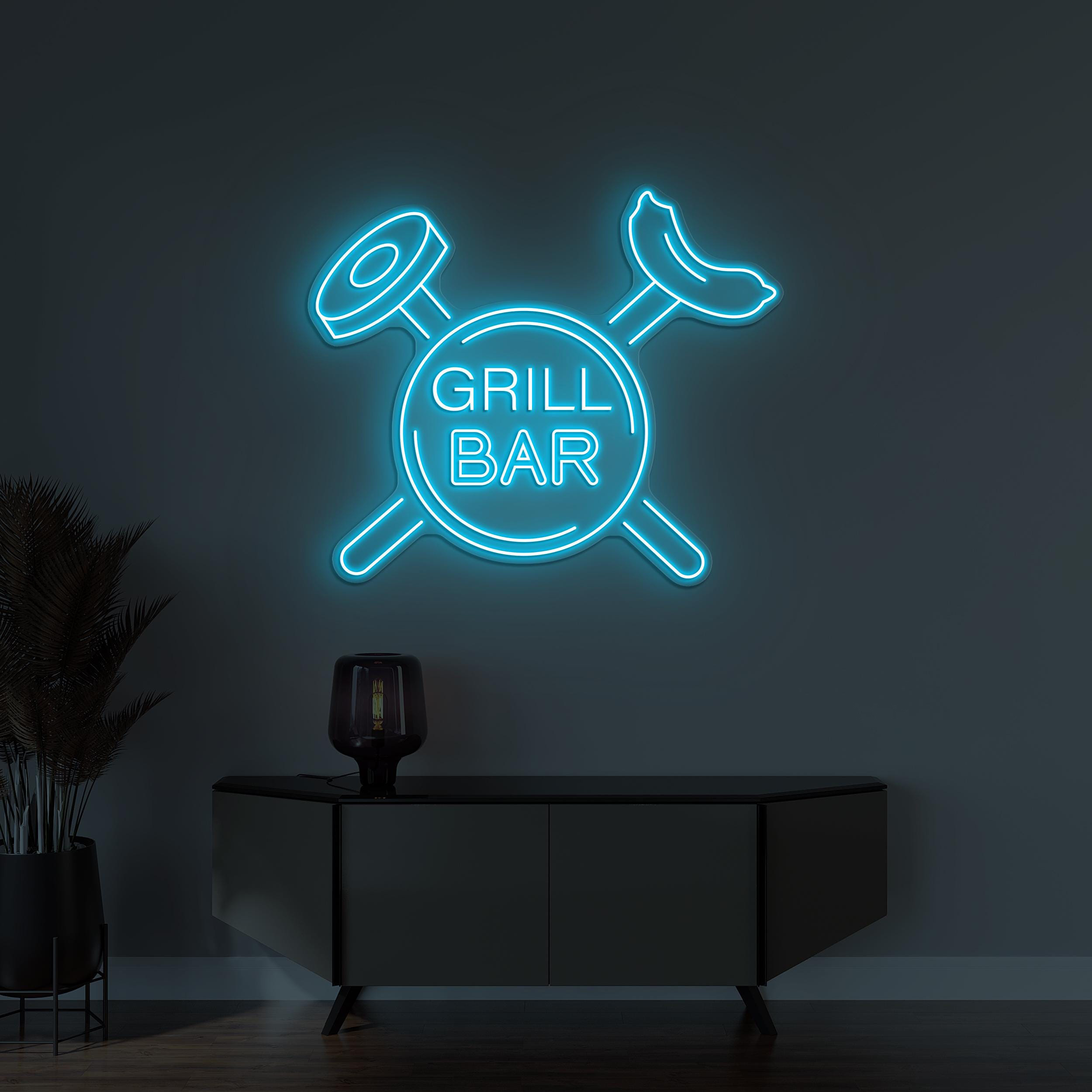Grill Bar Neon Sign, Grill Bar LED Light, BBQ Wall Decor, Custom Neon Sign, BBQ Party Wall Art, Kitchen Wall Sign, Personalized Grill Bar