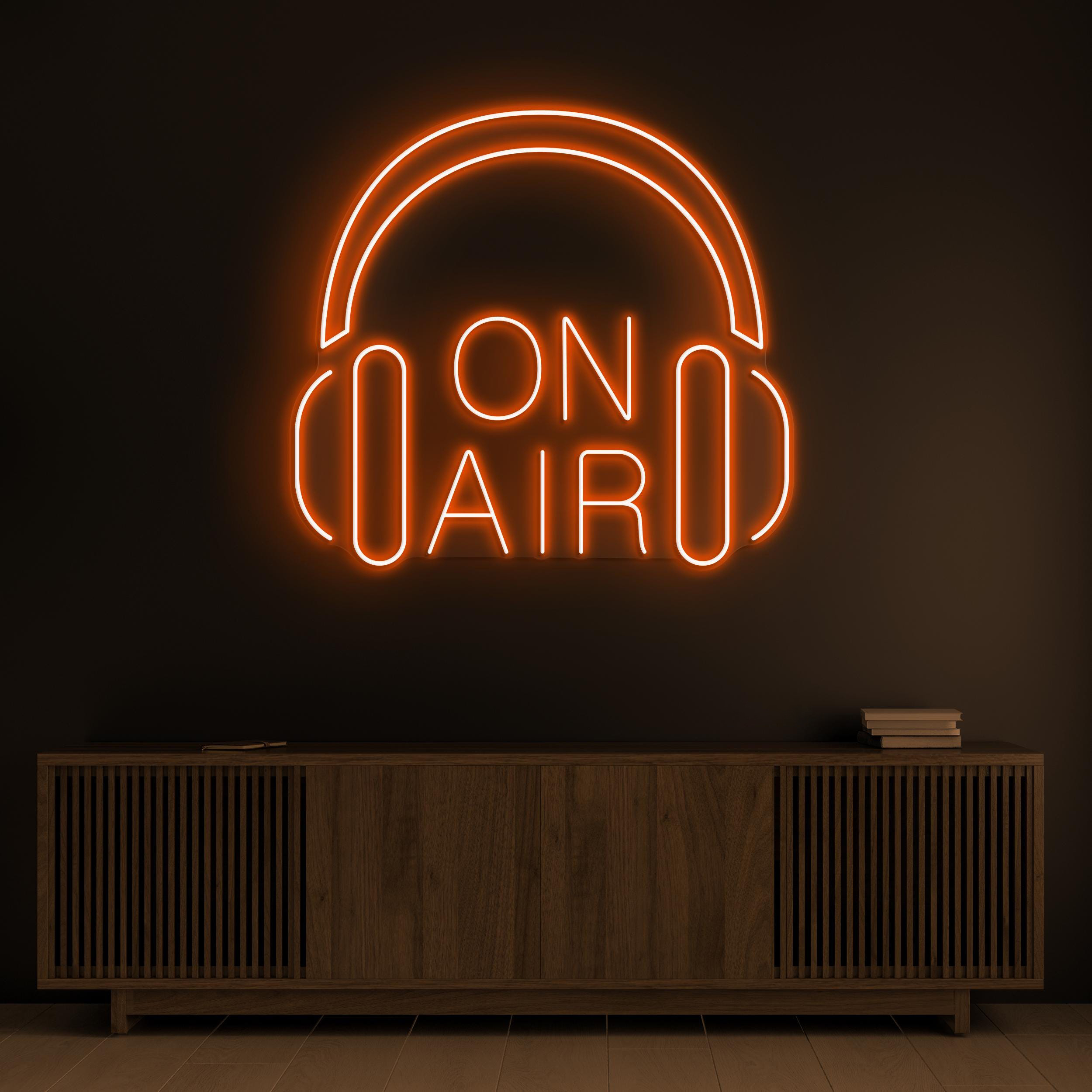 On Air Neon Sign, On Air LED Light, Headphones Wall Decor, Live Show LED Sign, Headphones With On Air Logo Sign. On Air News Channel Decor
