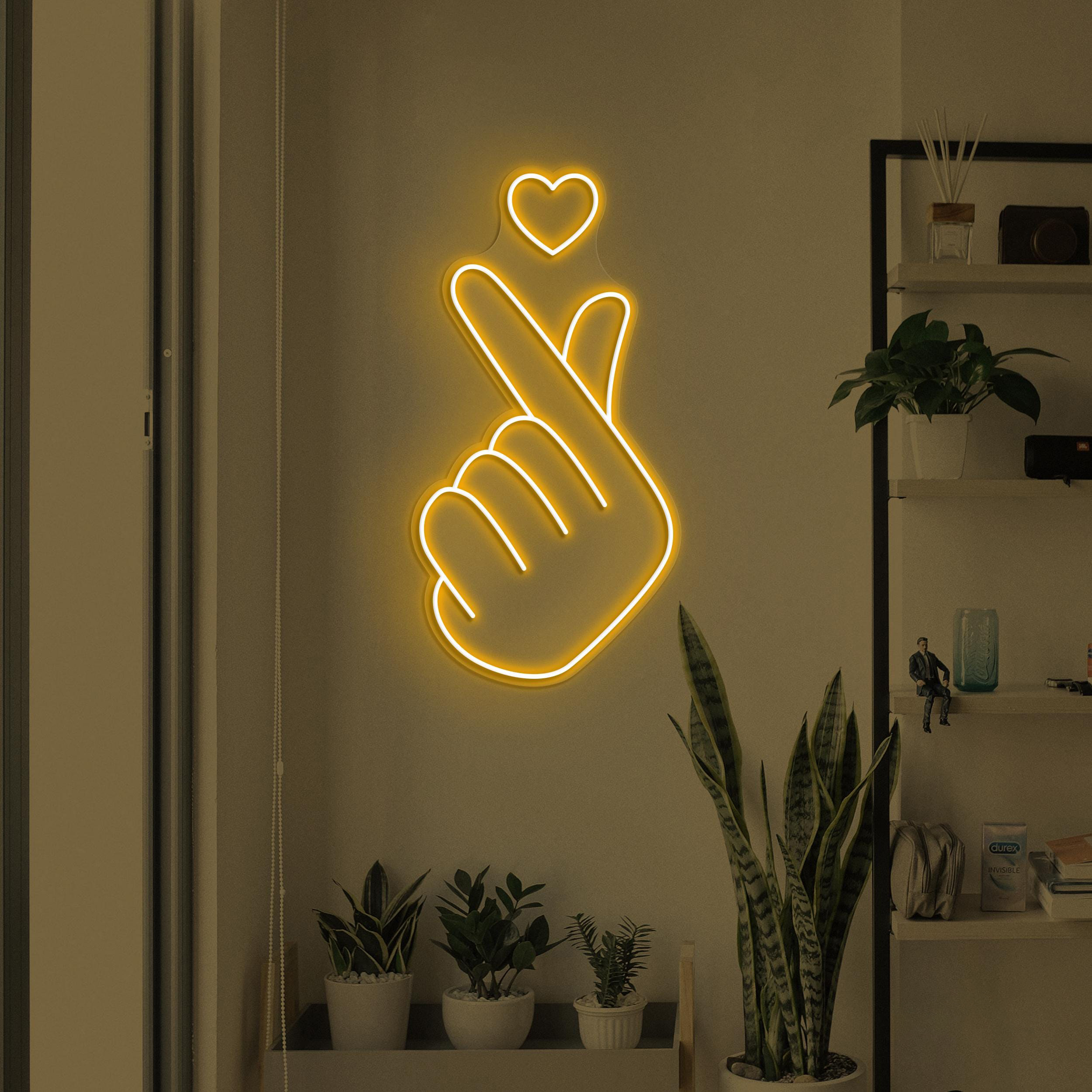 Heart Hand Neon Sign, Finger Heart LED Light, Heart Wall Decor, Wedding Party Wall Art, Love Neon Sign, Wedding Decor, Gift for Couple