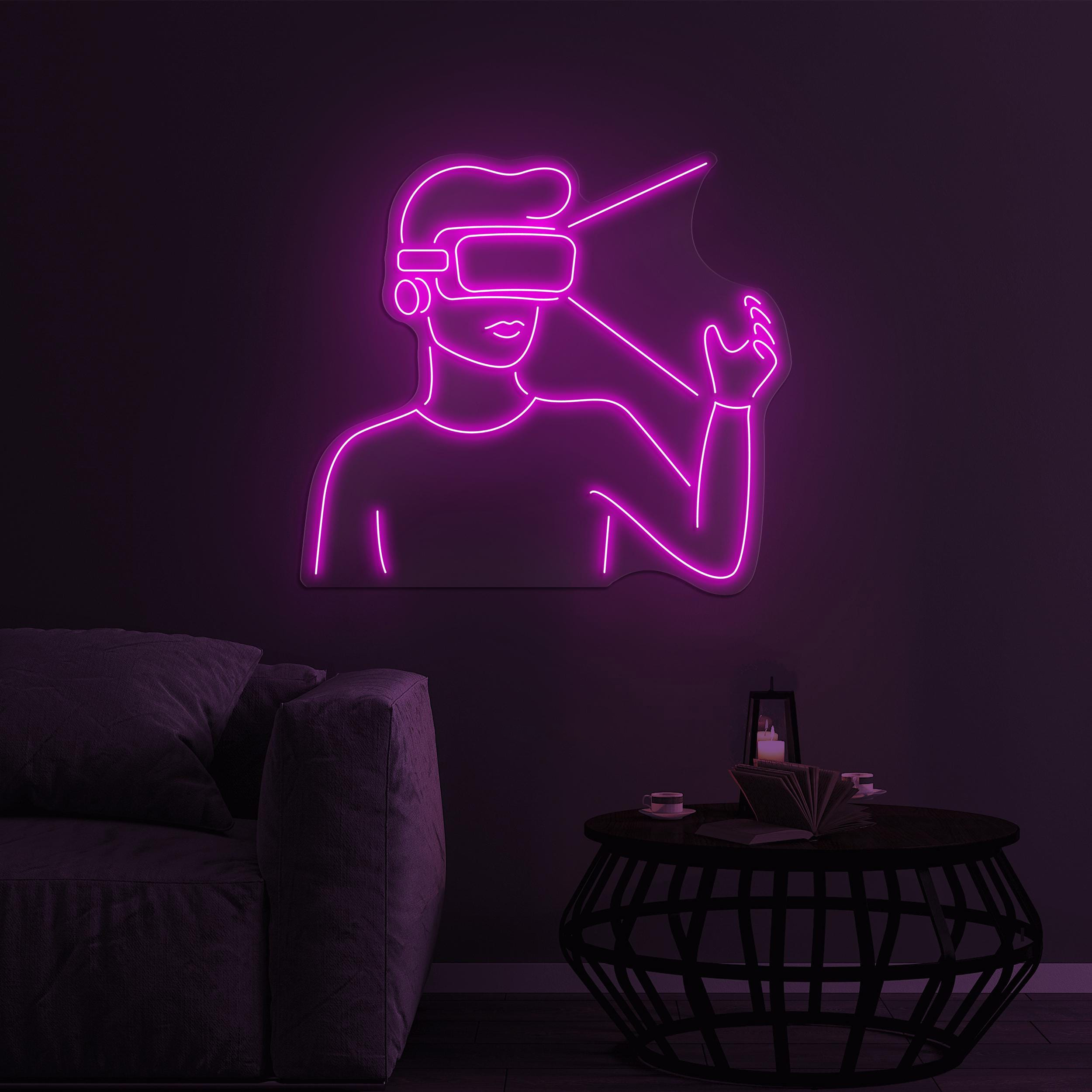 Man Wearing Vr Neon Sign, Man Wearing VR Led Light, VR Glasses Decor, Man Wearing VR Wall Decor, Virtual Reality House Decor, Room Wall Art