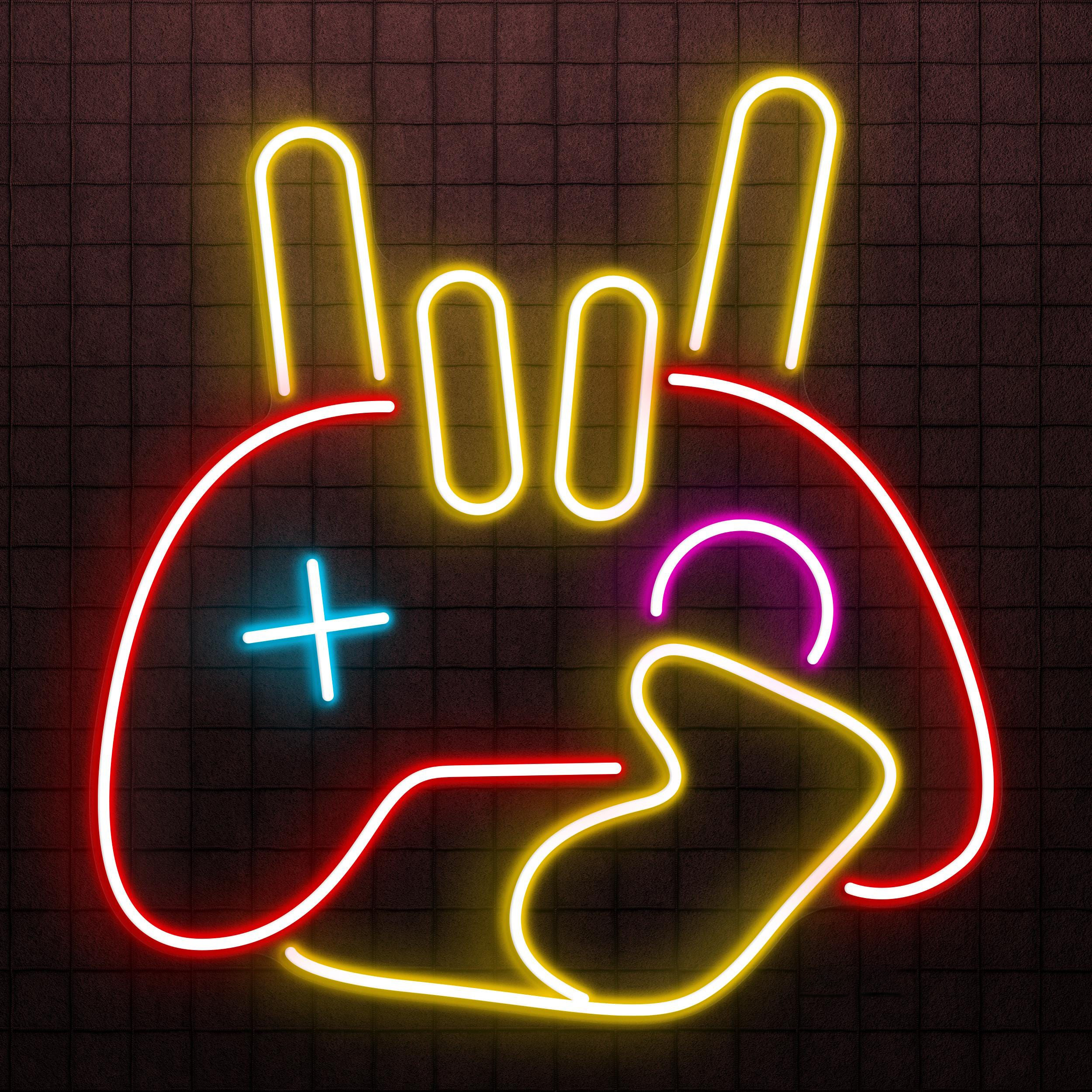 Game Rock Neon Sign, Game Rock LED Light, Game Rock Hand Wall Decor, Game Controller Neon Art, Kids Room Wall Art, Game Room Neon Light