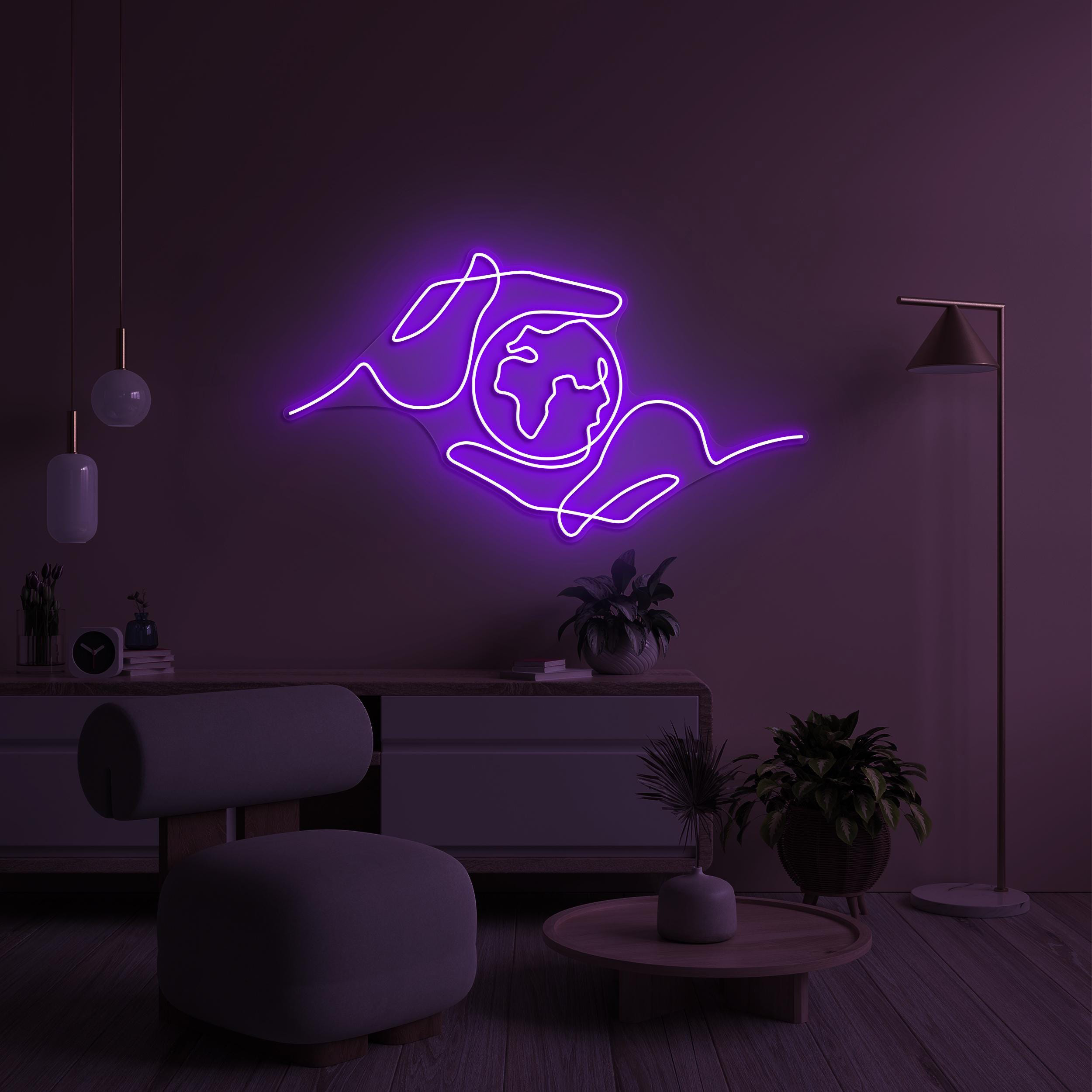 Hands Holding Earth Neon Sign, Hands Holding Earth LED Light, Holding Earth Wall Art, Home Wall Decor, Travel Agency Wall Art, Global Sign