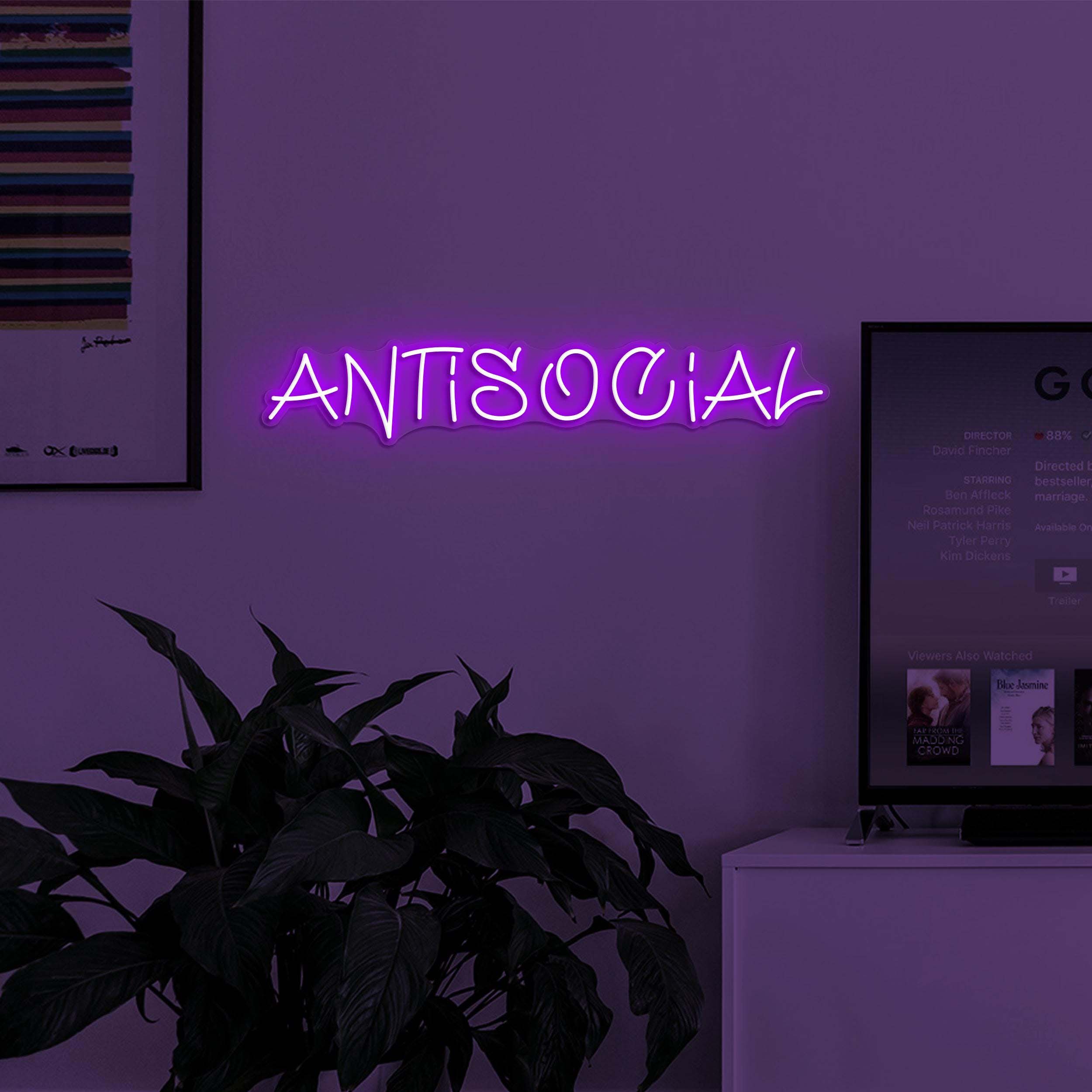 Antisocial Neon Sign, Antisocial LED Light, Game Room Wall Decor, Gym Neon Art, Personalized Neon Sign, Home Wall Decor, Introvert Wall Art