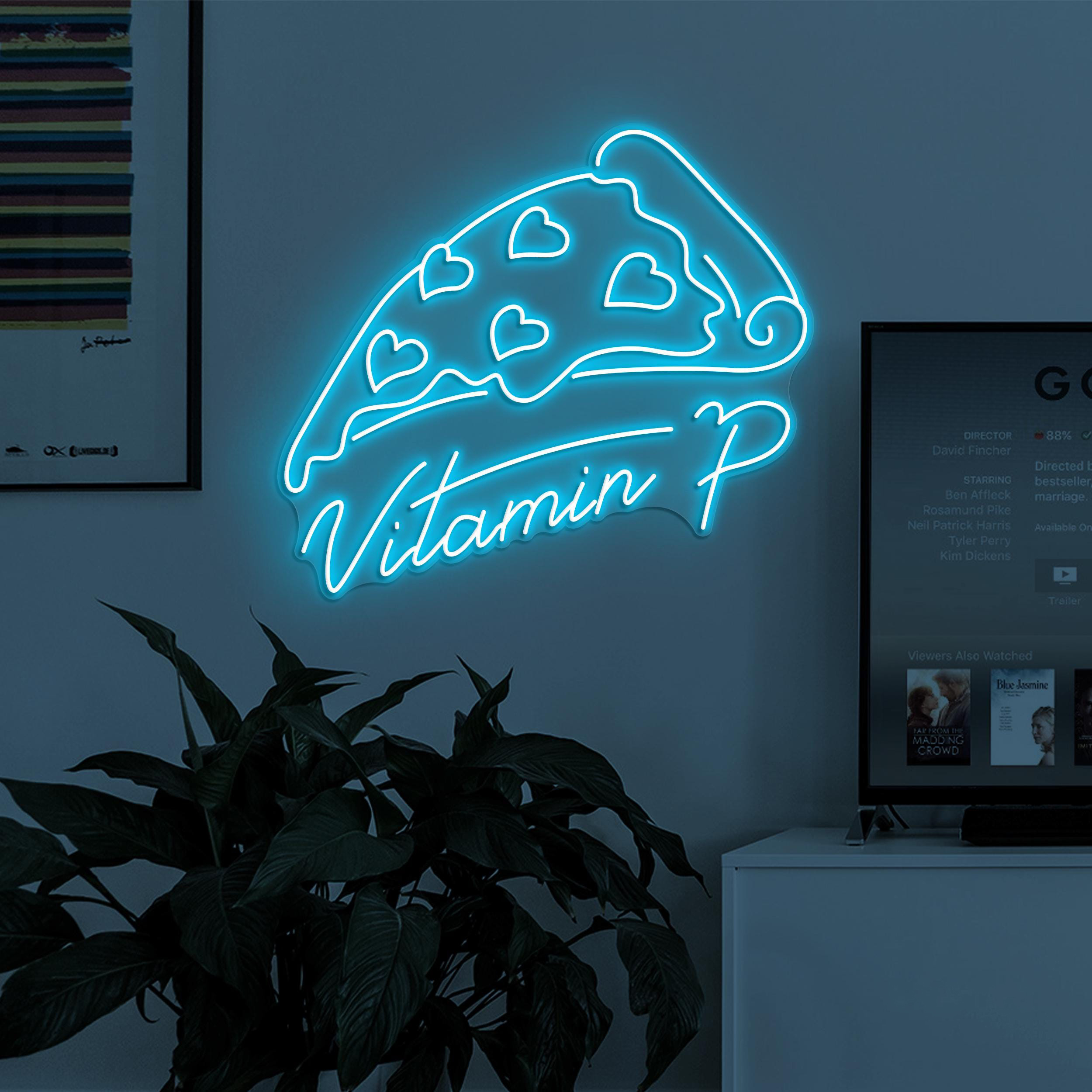 Pizza Neon Neon Sign, Pizza Vitamin P LED Light, Vitamin P Logo Wall Decor, Pizza Cafe Wall Art, Heart Pizza Wall Art, Love Pizza Neon Sign