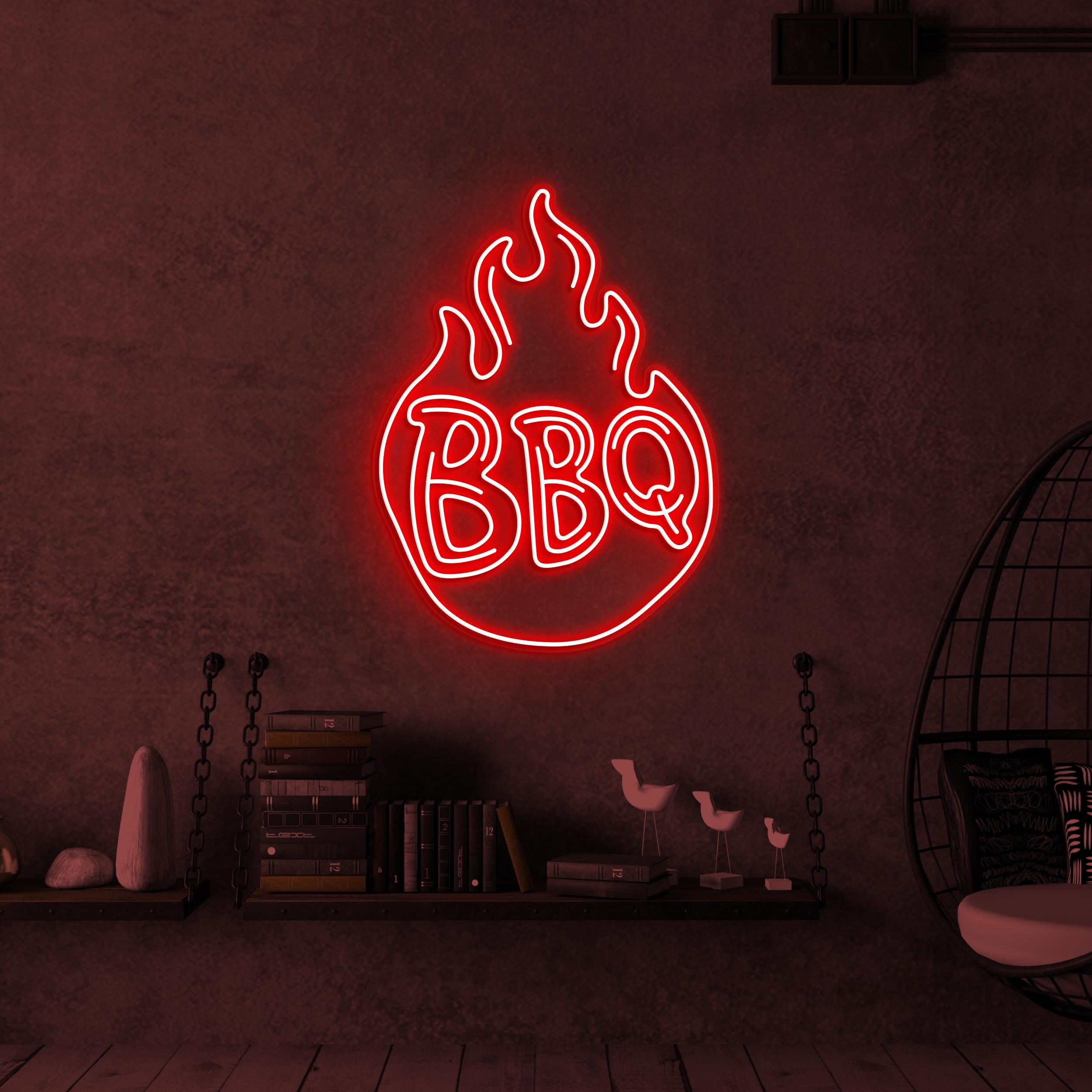 BBQ Neon Sign, BBQ Led Light, Restaurants Wall Decor, BBq Shop Wall Art, Grill Neon Sign, Personalized Grill Bar, Flaming BBQ Neon Art, Gift