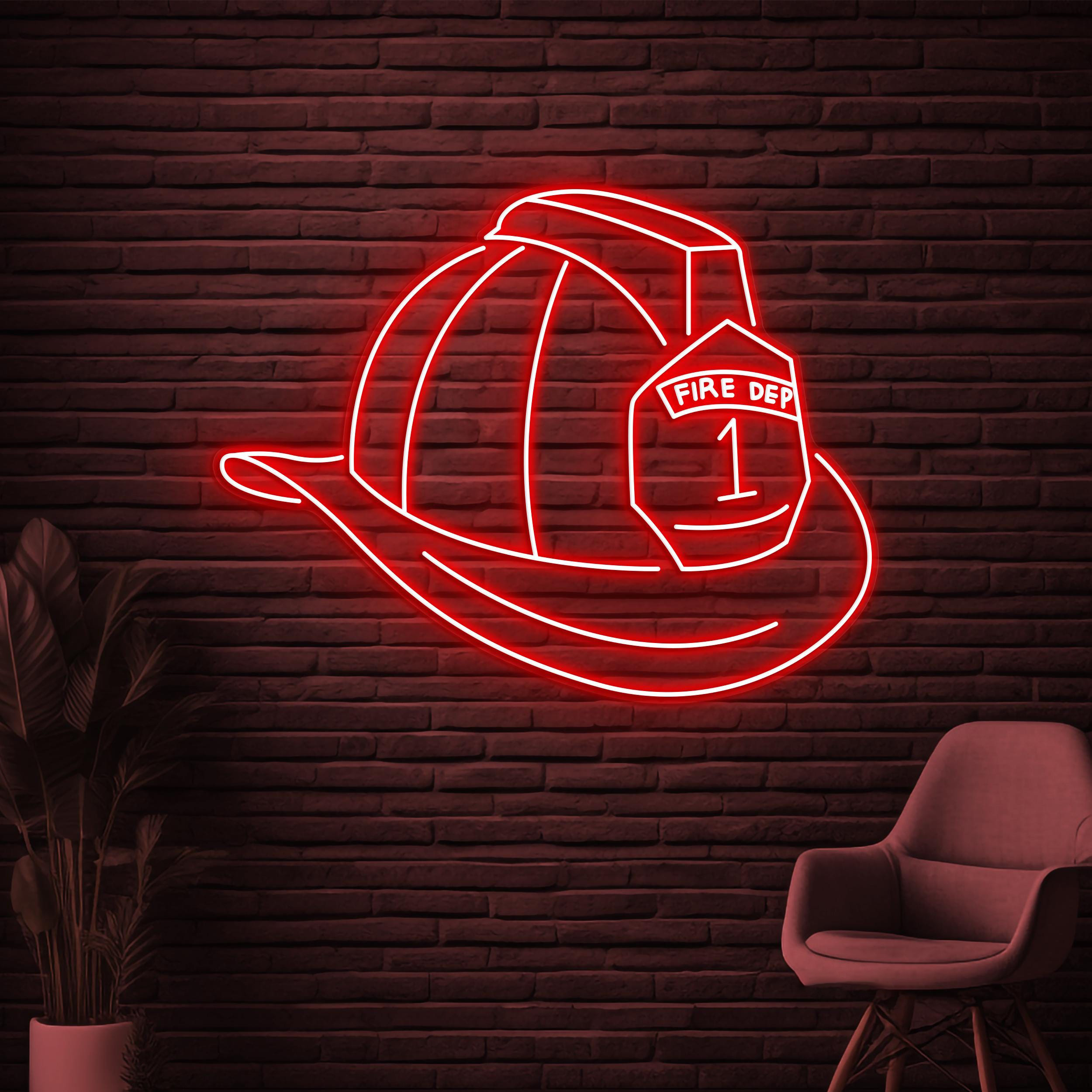 Firefighter Helmet Neon Sign, Firefighter Helmet LED Light, Rescue Room Decor, Fireman Wall Art, Firefighter Hat Sign, Fire Department Sign