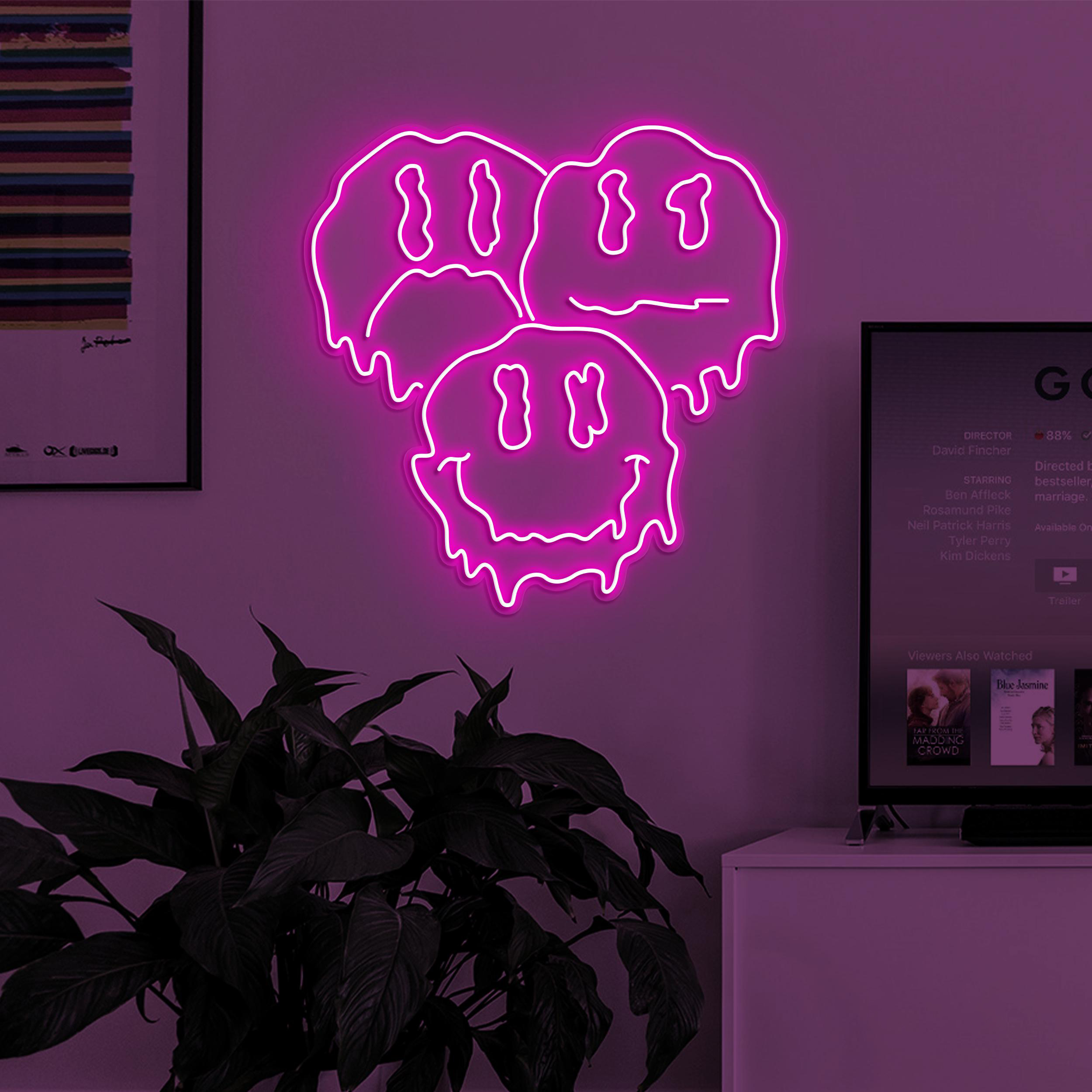 Melting Smiley Emoji Neon Sign, Three Drippy Emoji LED Light, Cute Dripping Emoji Wall Decor, Kids Room Art, Personalized Gift, Emoji Lover