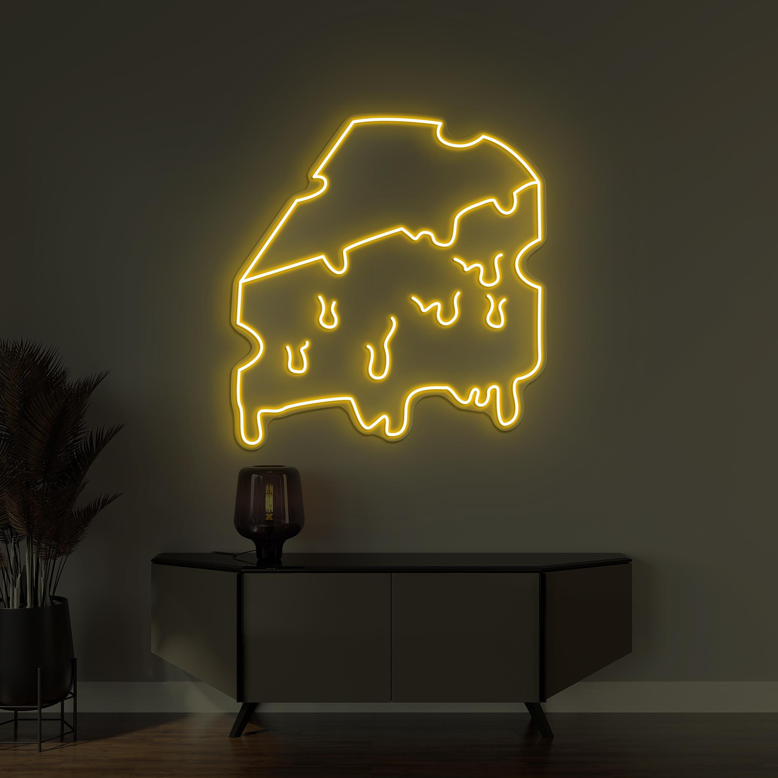 Melting Cheese Slice Neon Sign, Cheese Slice Light, Cheese Slice Wall Decor, Pizza Cafe Neon Sign, Cheese Lover Art, Cheesy Slice Sign, Gift