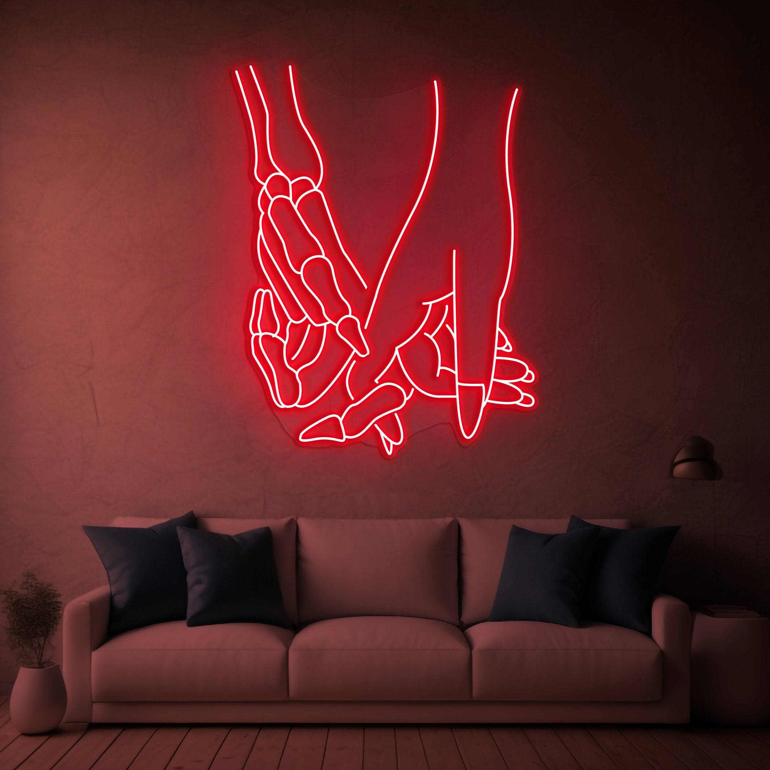 Skeleton & Human Hands Neon Light, Gothic LED Wall Art, Led Halloween Decor, Bar Aesthetic, Skeleton Neon Sign, Romantic Gift, Unique Decor