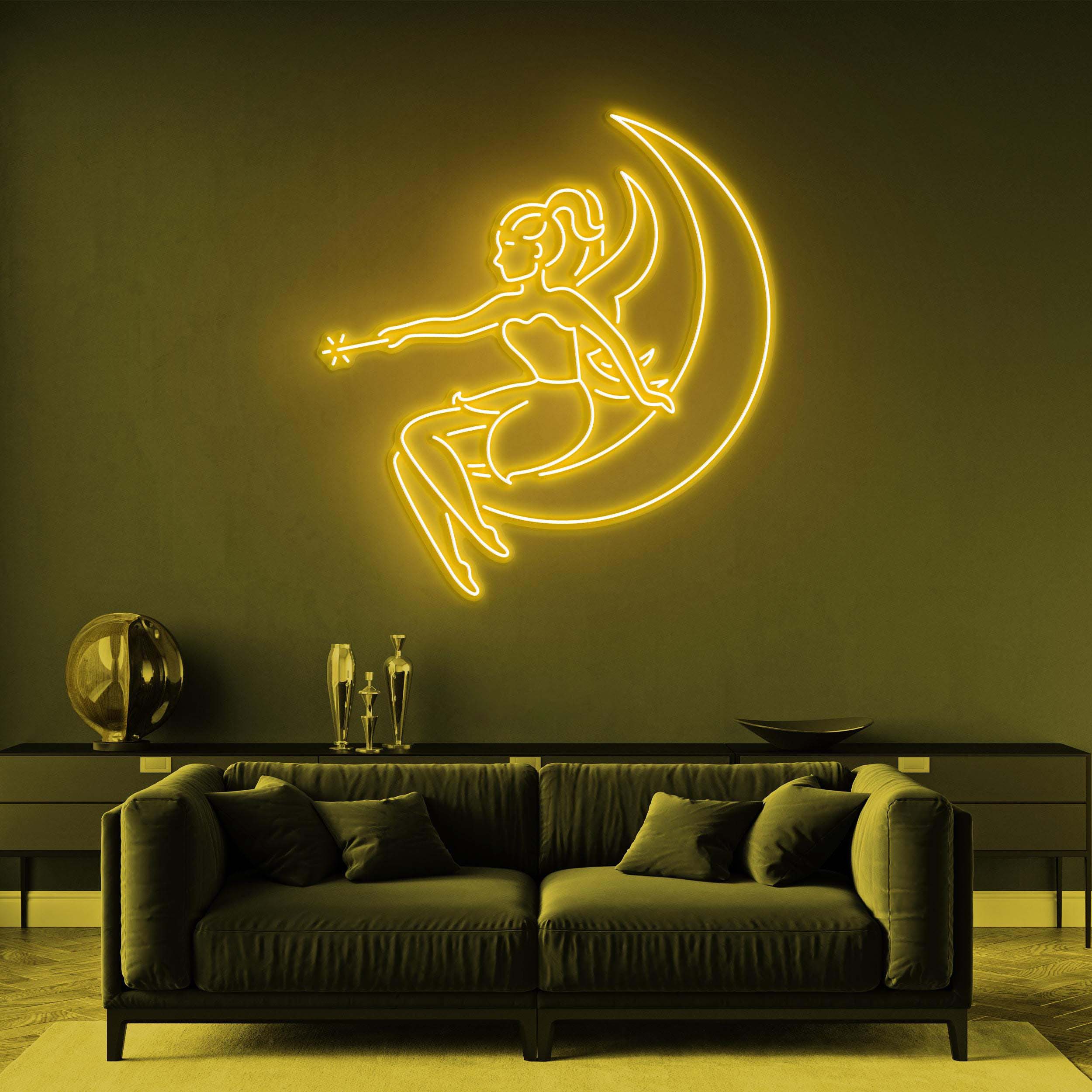 Fairy Girl on Moon Neon Light, LED Neon Sign for Kids' Room, Butterfly Fairy Art, Magical Bedroom Decor, Custom Neon Sign for Nursery Decor