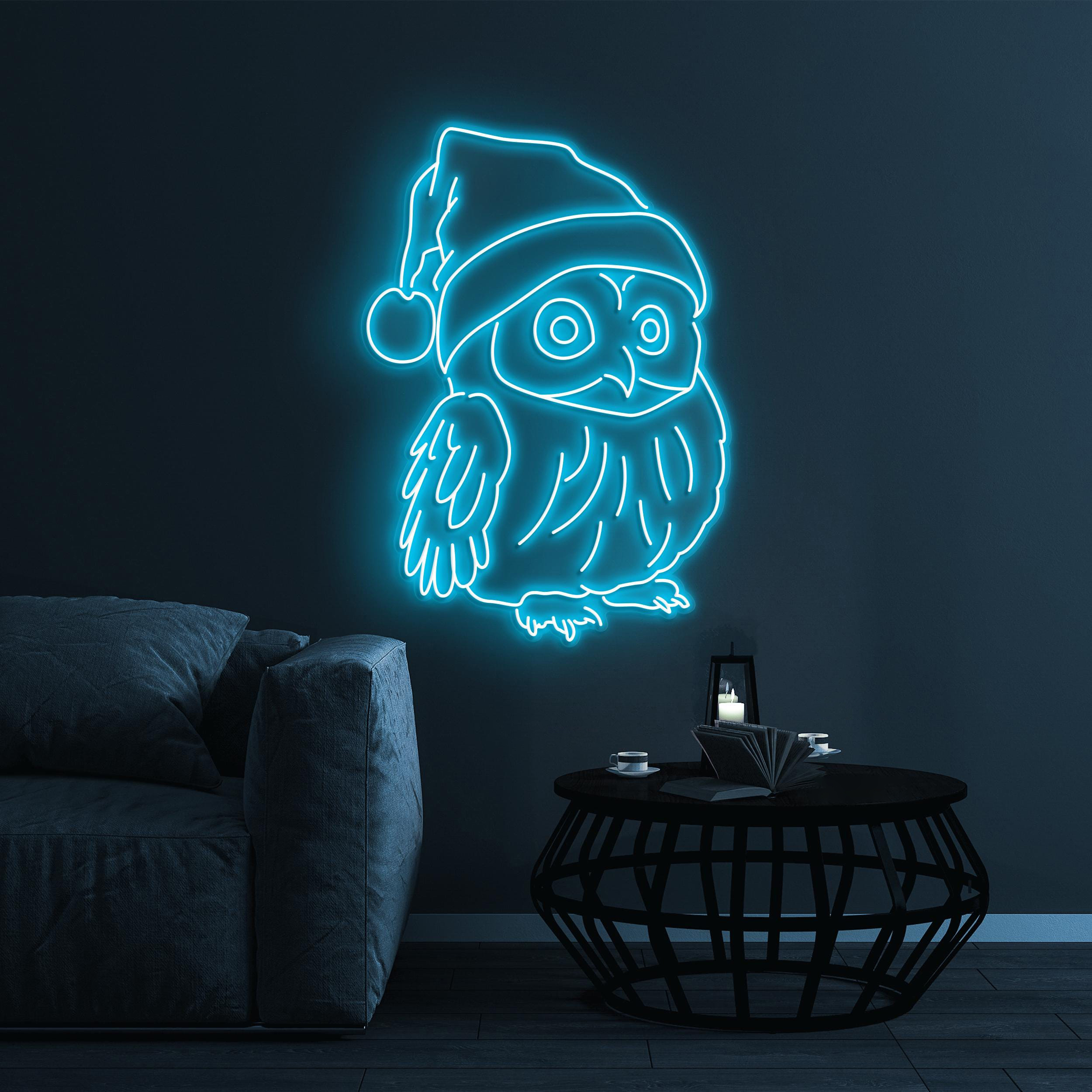 Christmas Owl Neon Sign, Christmas Owl LED Light, Owl Wall Decor, Birds Shop Wall Art, Custom Neon Sign, Christmas Decor, Owl Santa Hat Sign