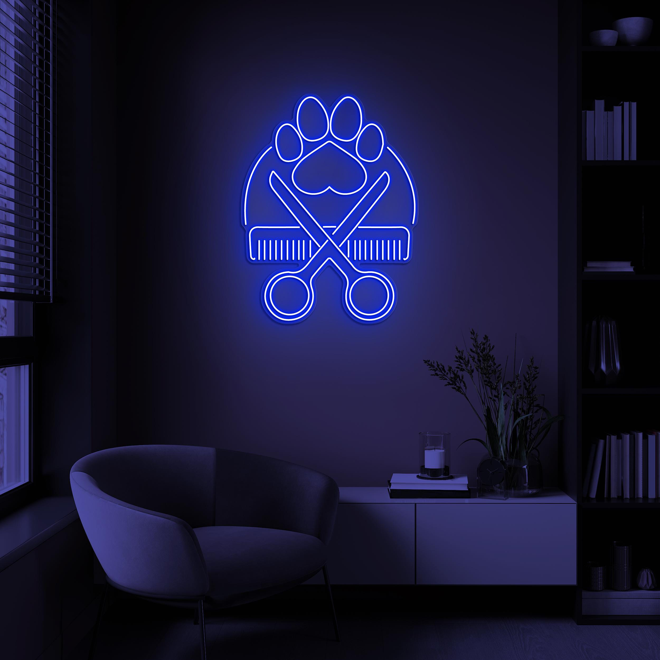 Paw with Scissors Neon Sign, Paw Print with Scissors LED Light, Dog Cat Pet Service Decor, Pet Shop Wall Decor, Paw Neon Art, Pet Salon Art