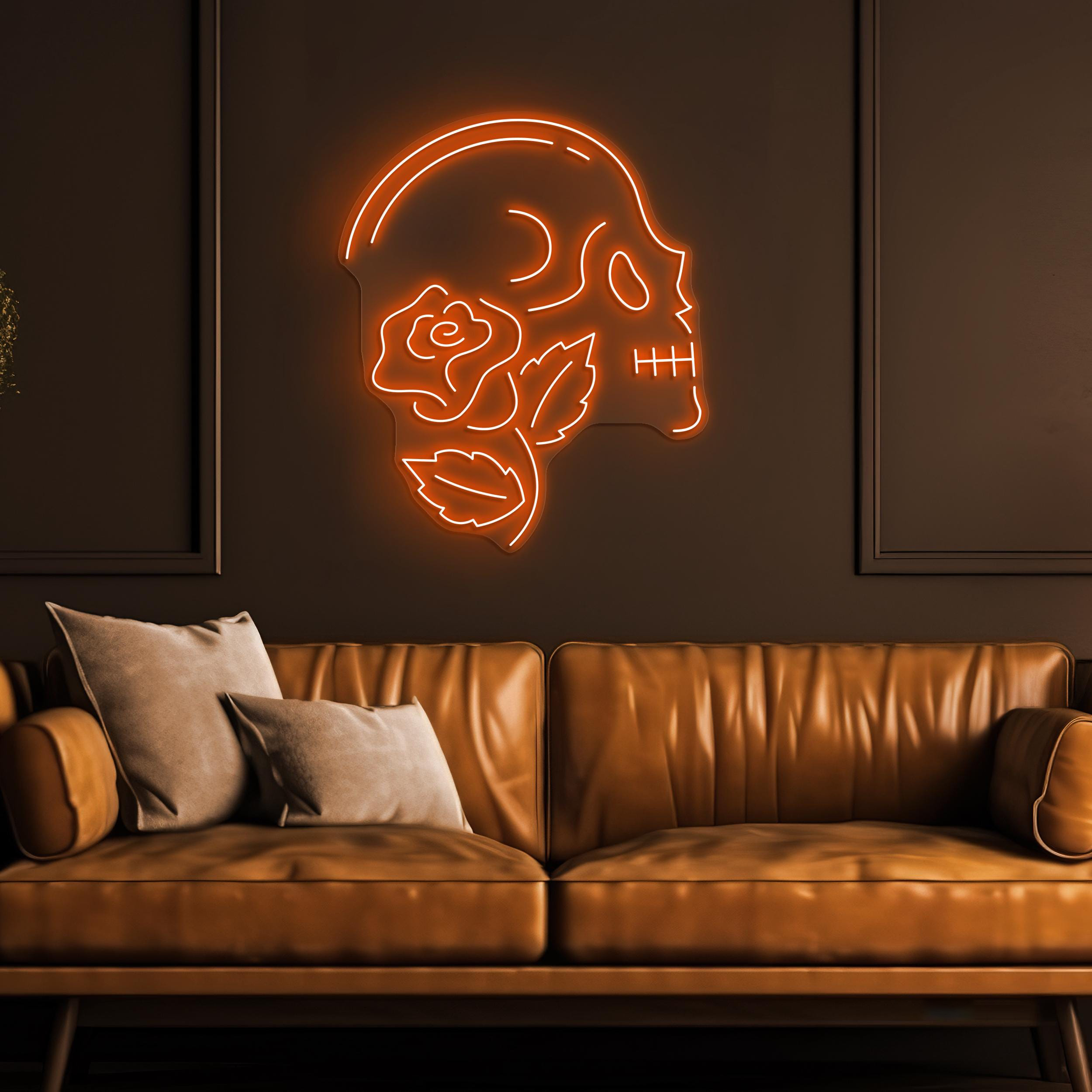 Skull & Rose Neon Sign, Skull and Rose LED Light, Skeleton Head Wall Decor, Skull With Flower Neon Light, Home Wall Art, Game Room Decor