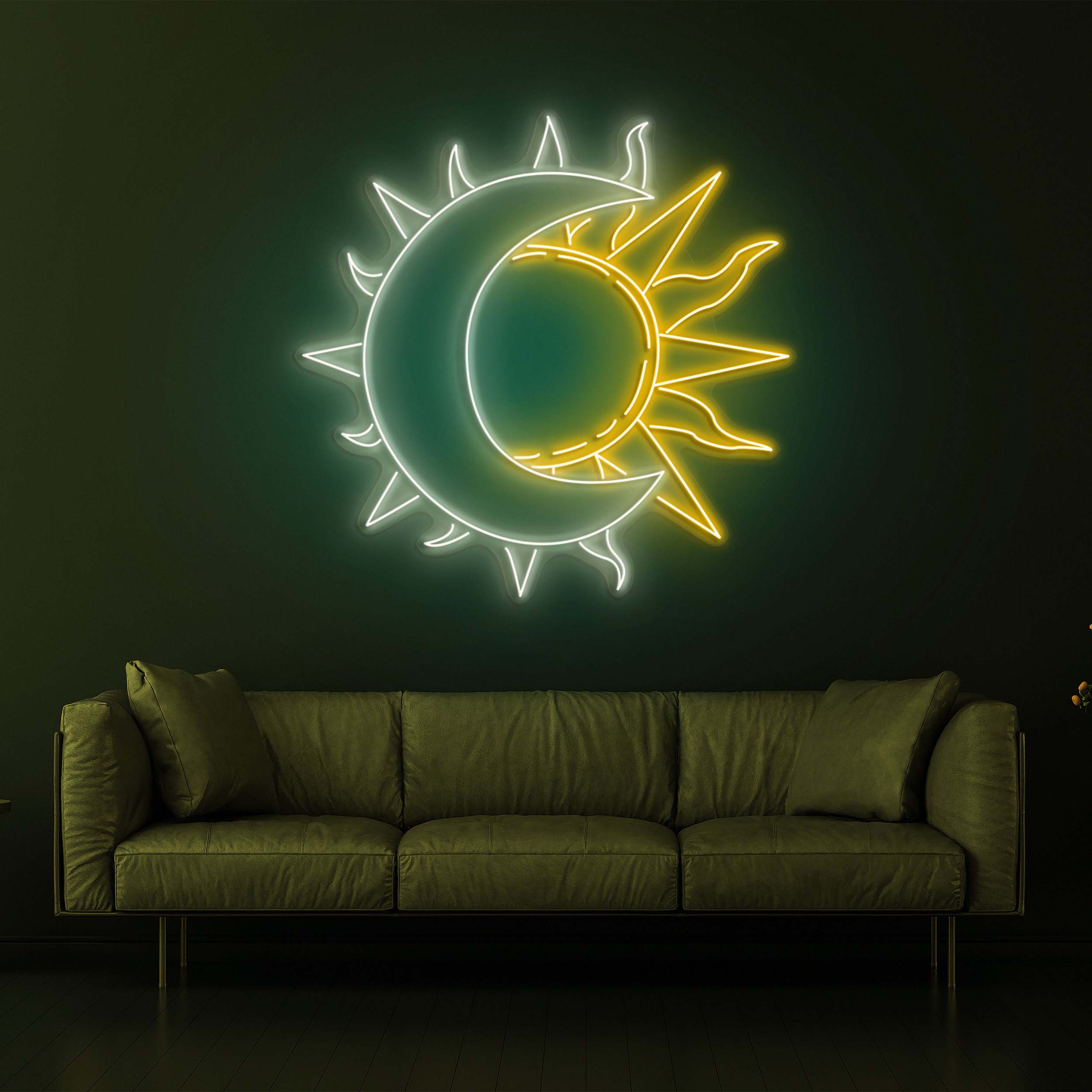 Moon and Sun Neon Sign, LED Night Light, Half Sun and Half Moon Art, Neon Wall Decor for Bedroom, Home, and Bar, LED Neon Light, Gift Idea