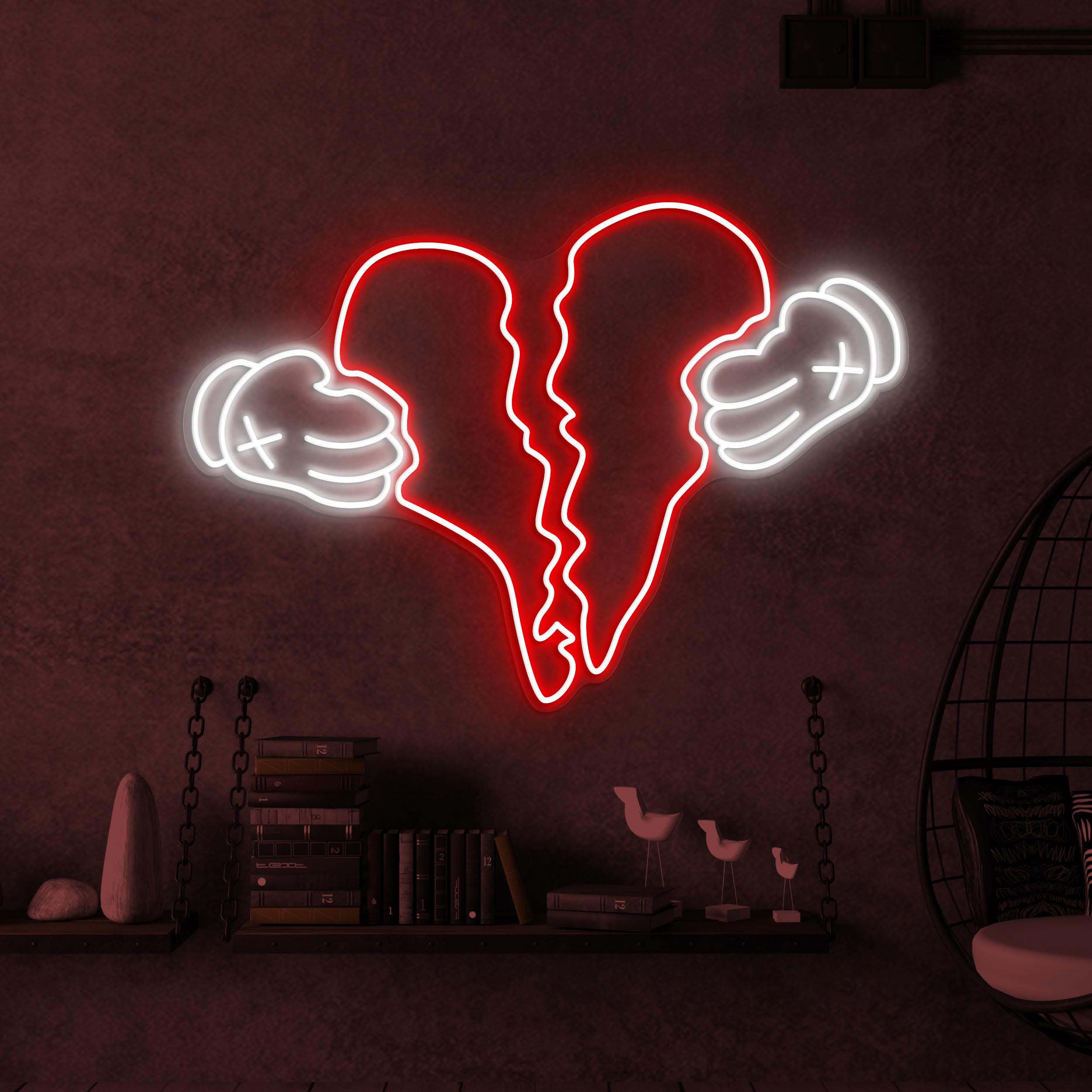 Broken Heart Neon Sign, Broken Heart LED Light, Heartbreak Wall Decor, Gloves Break Heart Neon Sign, Couple Neon Art, Valentine's Day Decor