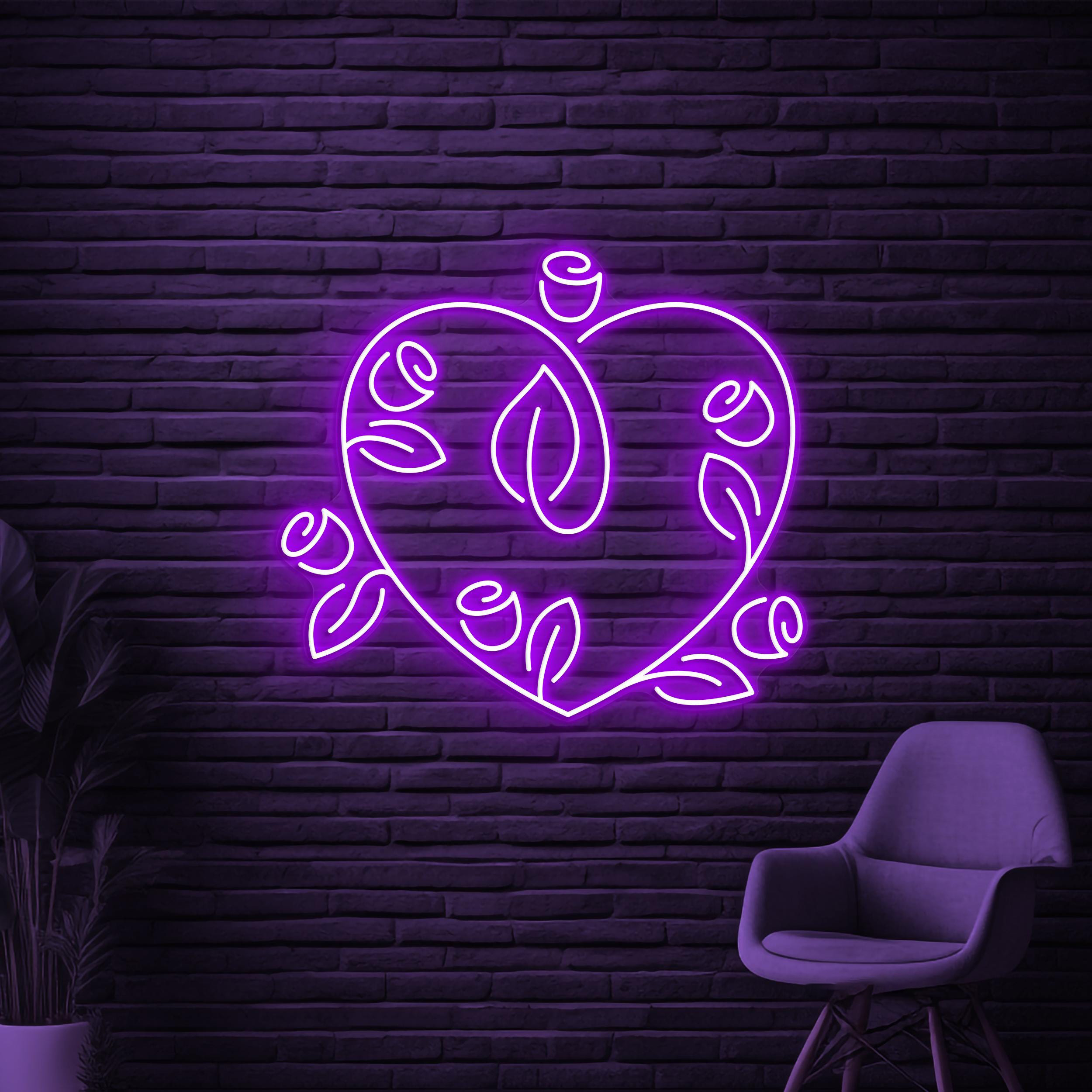 Rose Heart Neon Sign, Rose Heart LED Light, Flower With Heart Wall Art, Wedding Wall Decor, Home, Event, Party Bar Decor, Flower Shop Sign