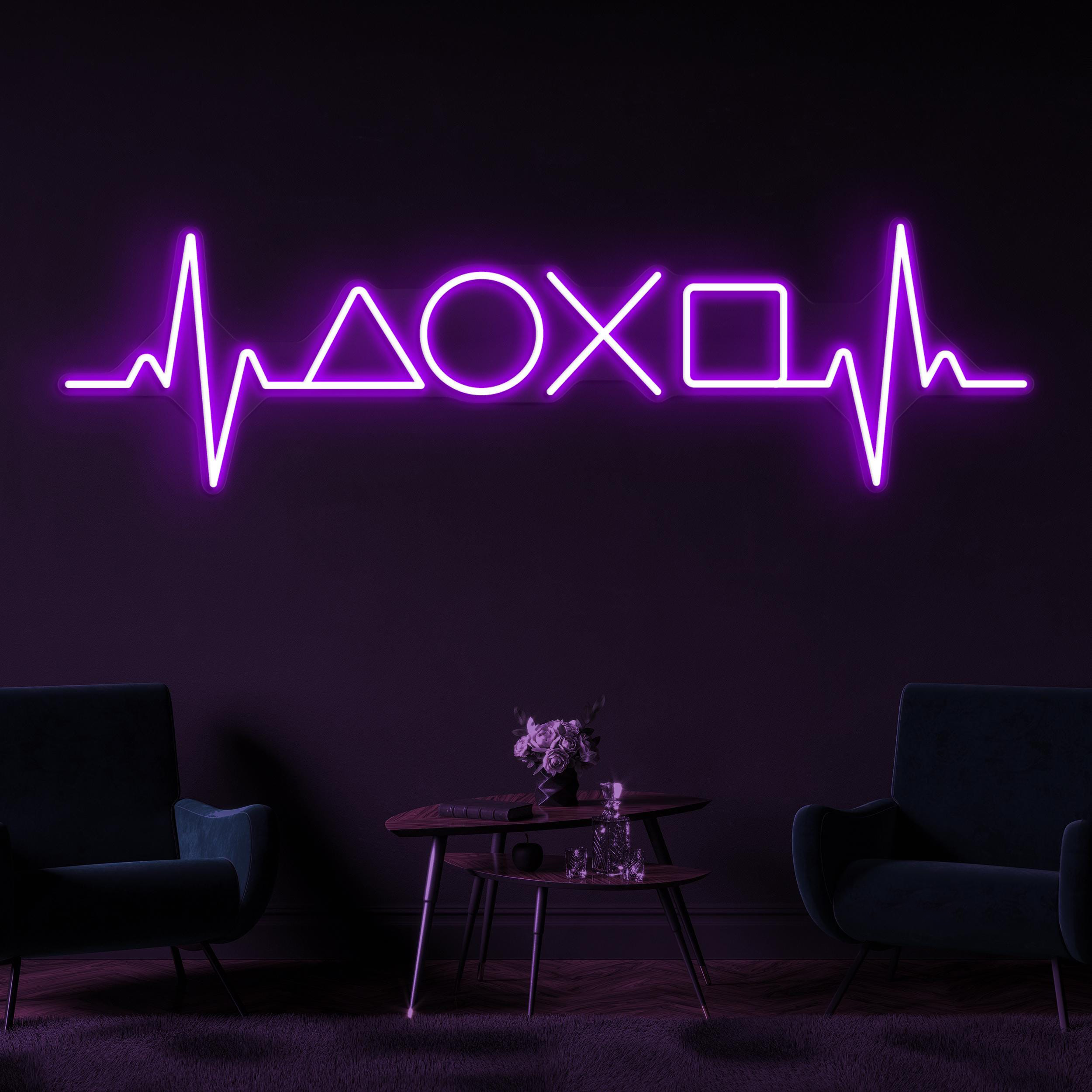 Gamer Heartbeat Neon Sign, Gamer Heartbeat LED Light, Game Icons Symbols Decor, Video Game Pulse Art, Game Room Neon Light, Man Cave Sign